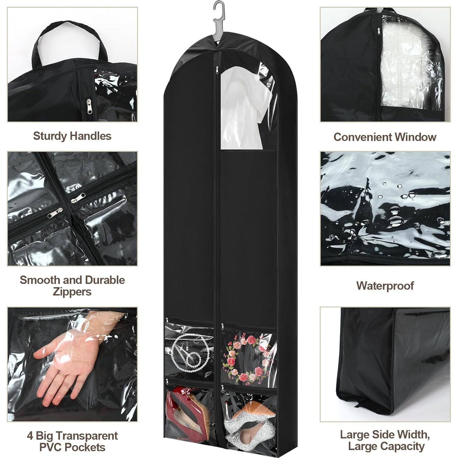 Bolsa de Vestido de Novia Oxford 178x58cm 4 Bolsillos Negra