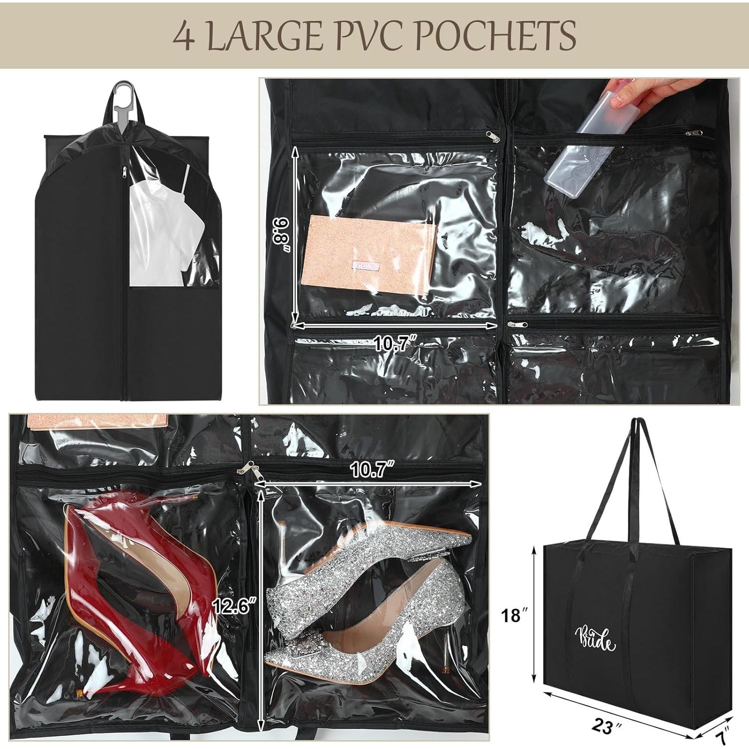 Bolsa de Vestido de Novia Oxford 178x58cm 4 Bolsillos Negra