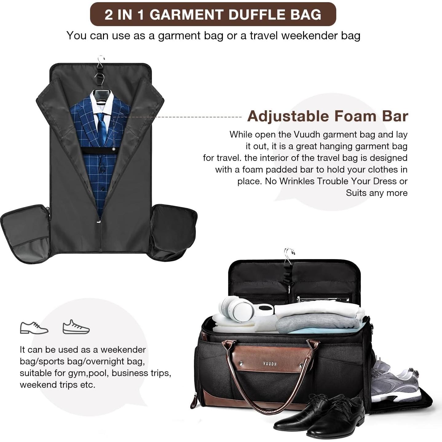 Bolsa Duffle de Cuero 50L V-Carry On para Ropa y Zapatos