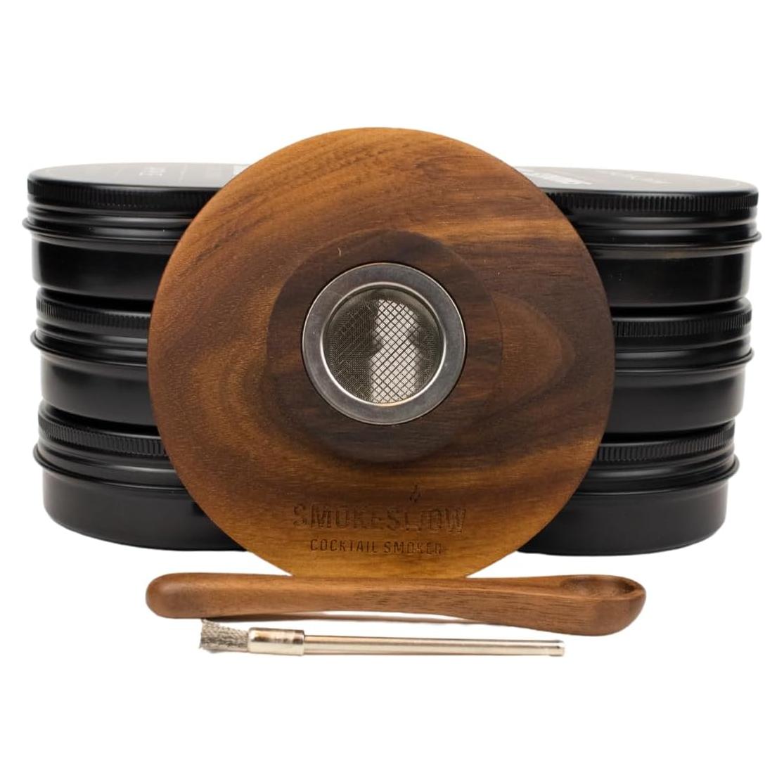 Ahumador de cócteles Smokeshow de madera de nogal con 6 latas