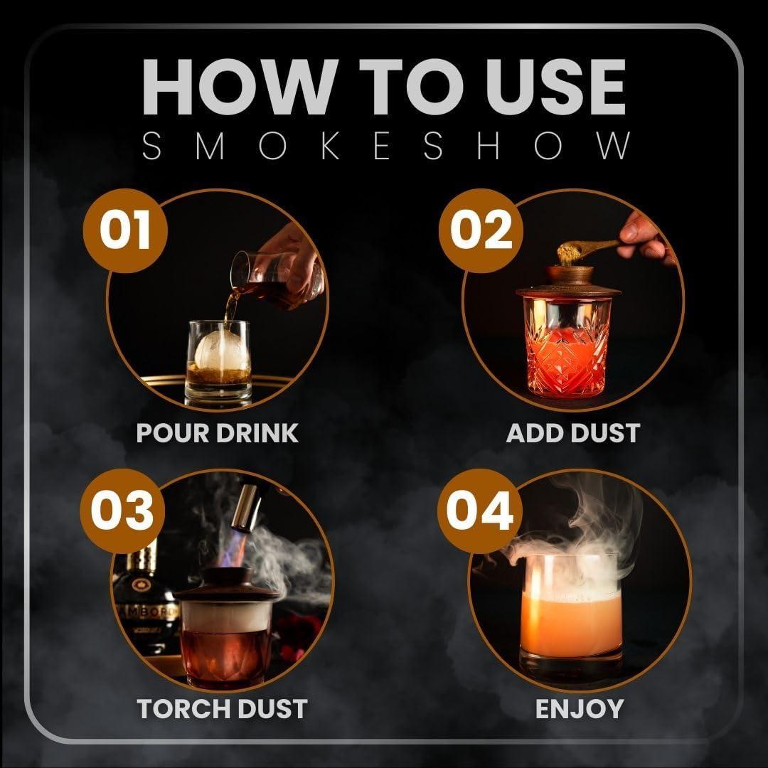 Ahumador de cócteles Smokeshow de madera de nogal con 6 latas