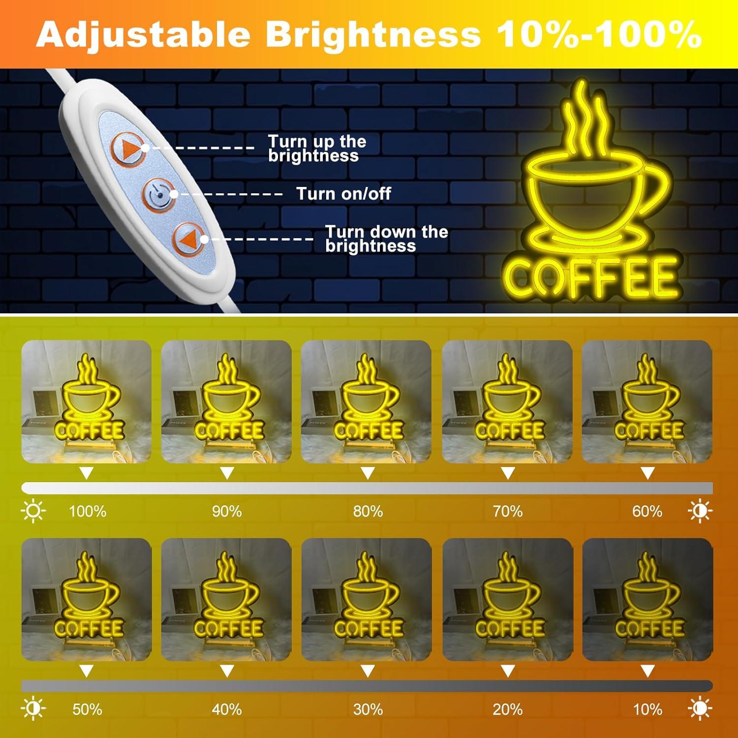 Cartel de Neón de Café EZMYMA LED Dimmable 37x30 cm
