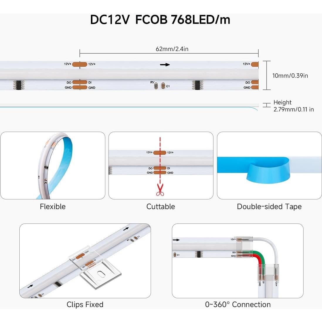 Tira LED FCOB BTF-LIGHTING 2.99m RGBW DC12V Alta Densidad