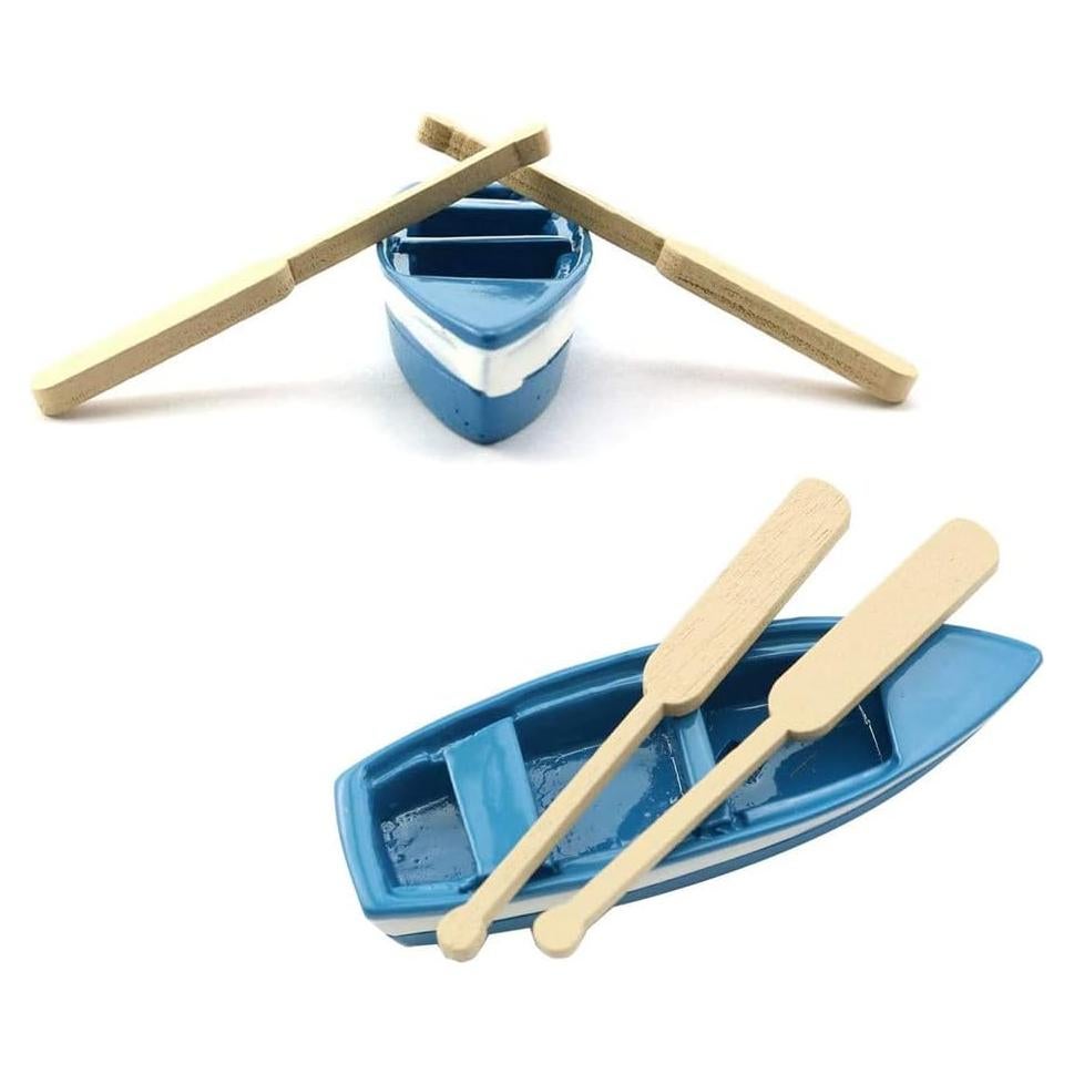 Mini Barco Azul YXQ 2 Set con Remos para Decoración de Pasteles