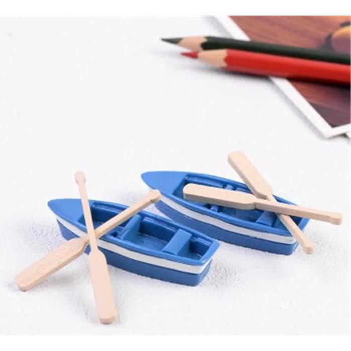 Mini Barco Azul YXQ 2 Set con Remos para Decoración de Pasteles
