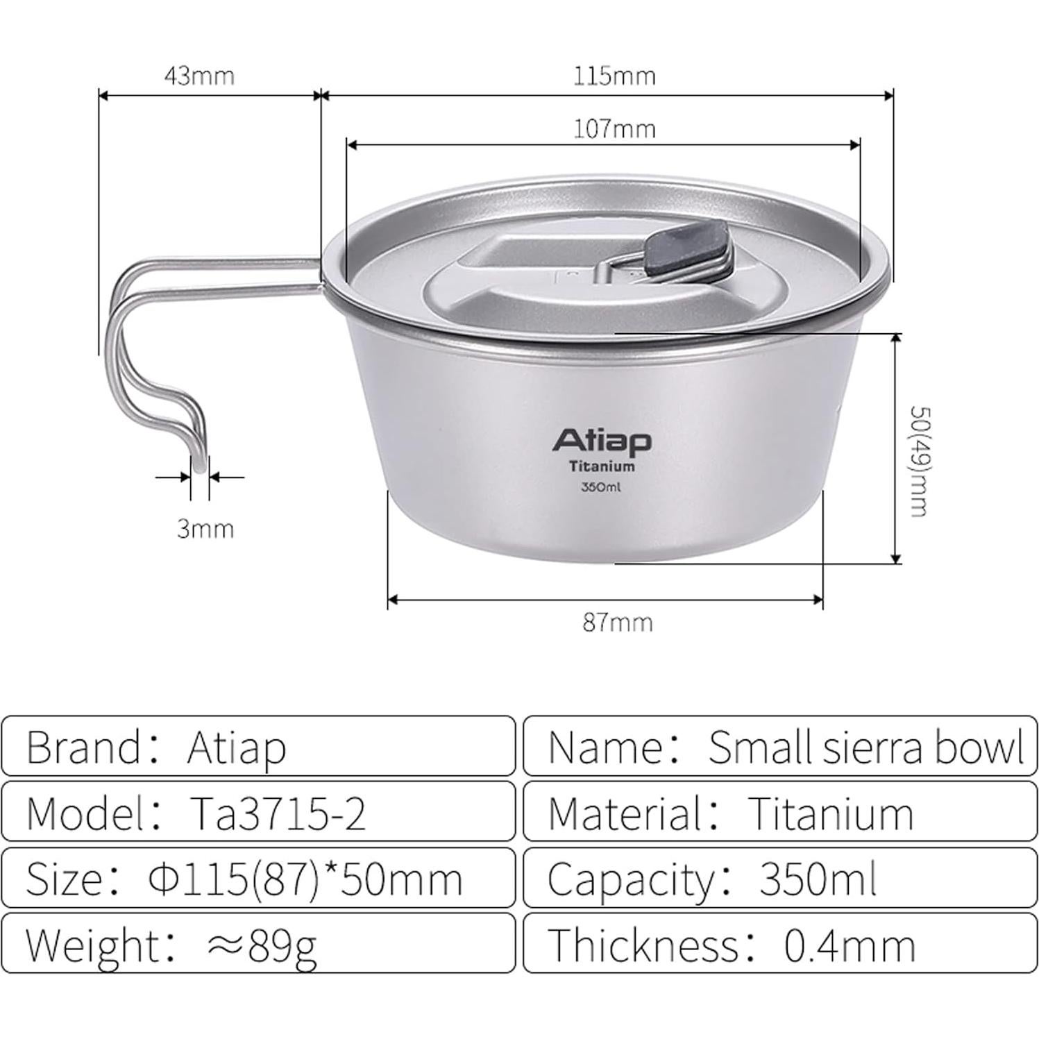 Tazón Plegable Titanio ATiAP 350ml para Camping y Picnic