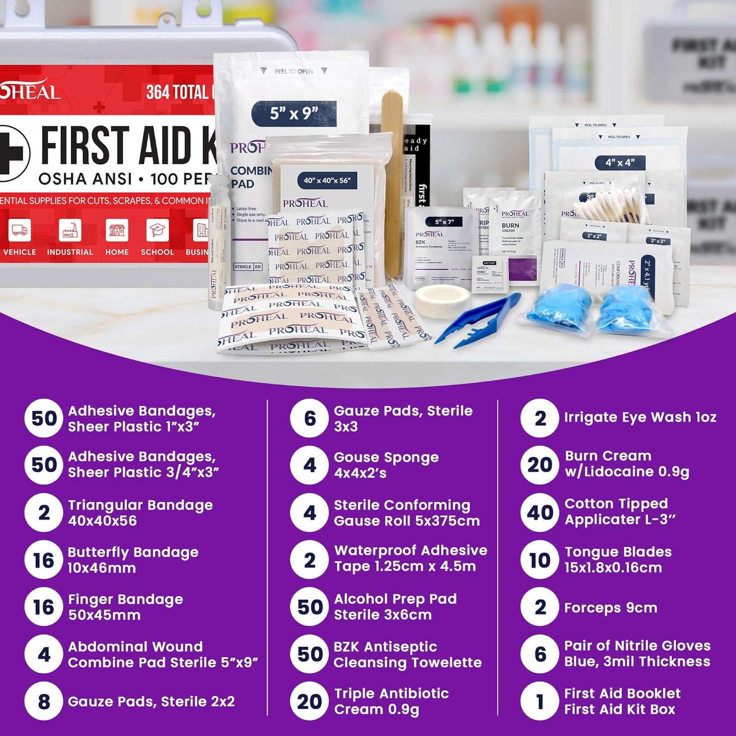Kit de Primeros Auxilios ProHeal para 100 Personas - 364 Piezas
