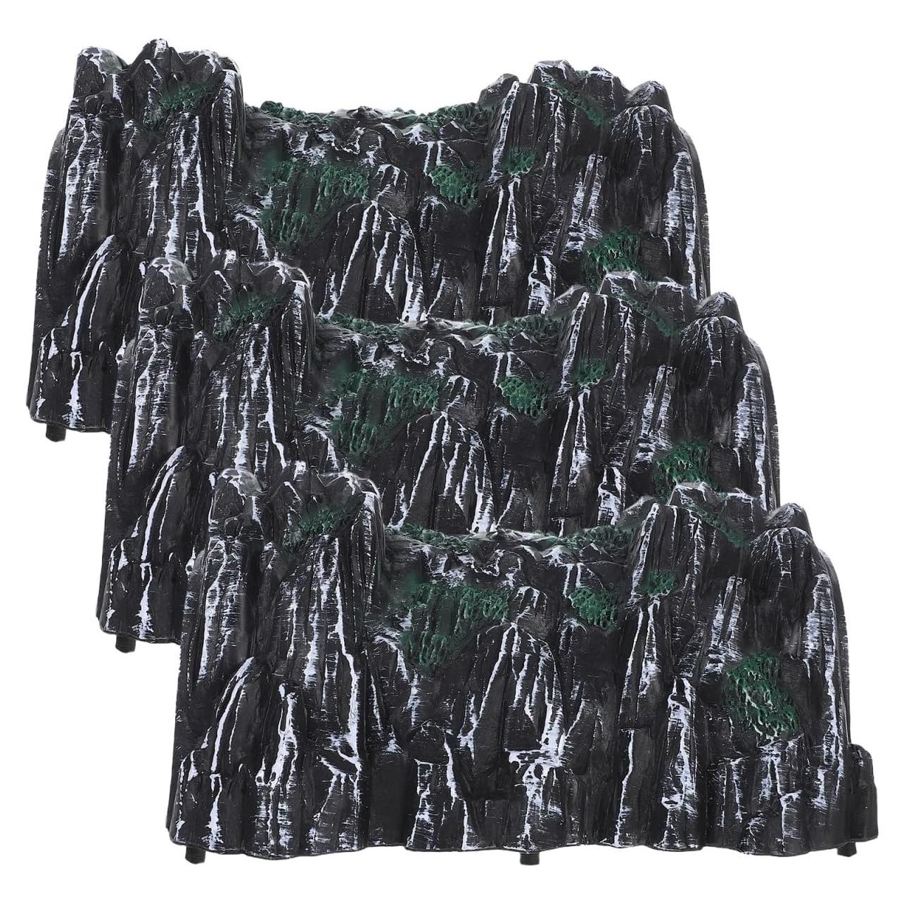 3pcs Plastic Train Tunnel Models, Mini Railway Track Accessories for Imaginative Play and Decoration, Scaled for Small Train Sets, Grey Rockery Design