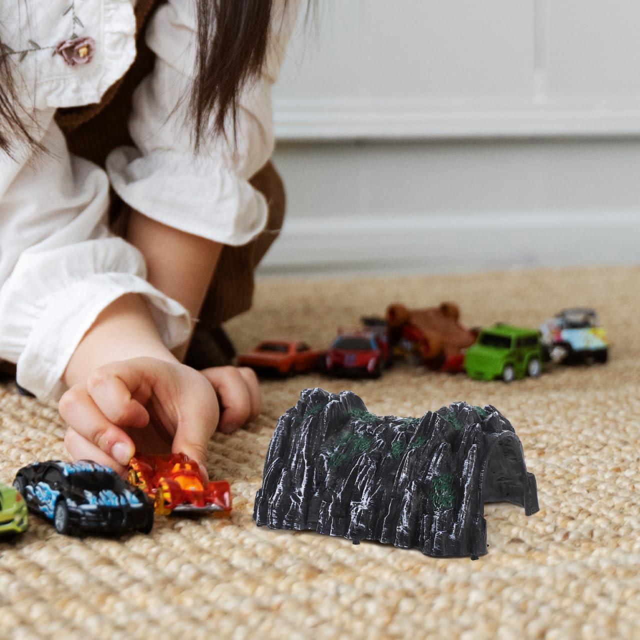 3pcs Plastic Train Tunnel Models, Mini Railway Track Accessories for Imaginative Play and Decoration, Scaled for Small Train Sets, Grey Rockery Design