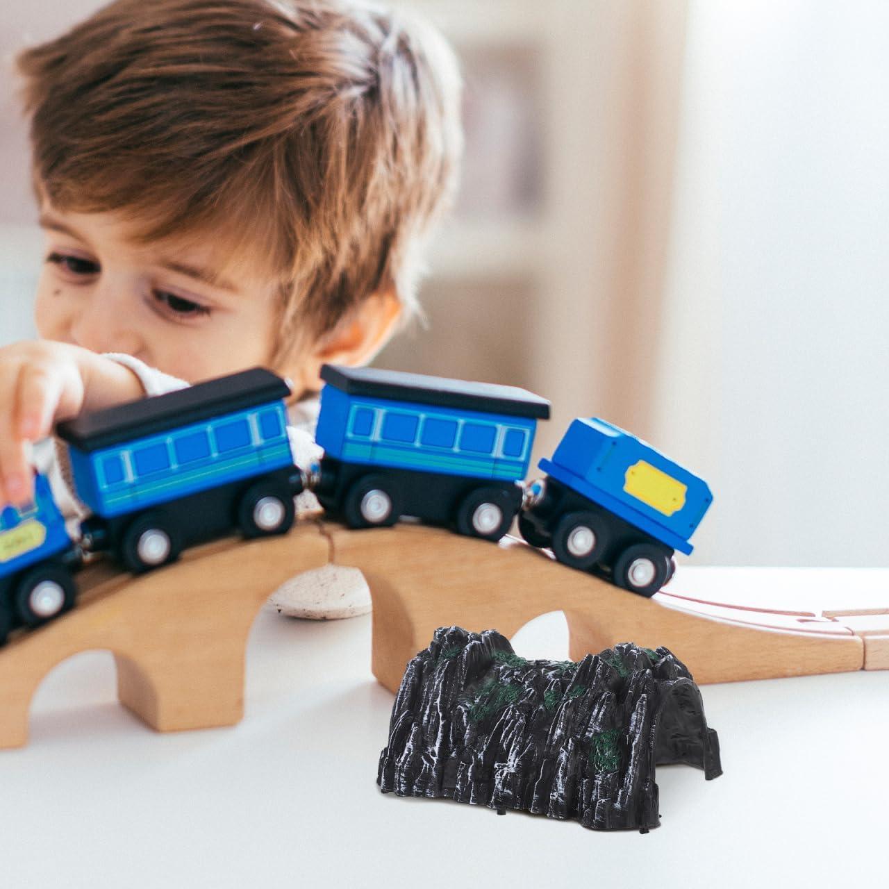 3pcs Plastic Train Tunnel Models, Mini Railway Track Accessories for Imaginative Play and Decoration, Scaled for Small Train Sets, Grey Rockery Design