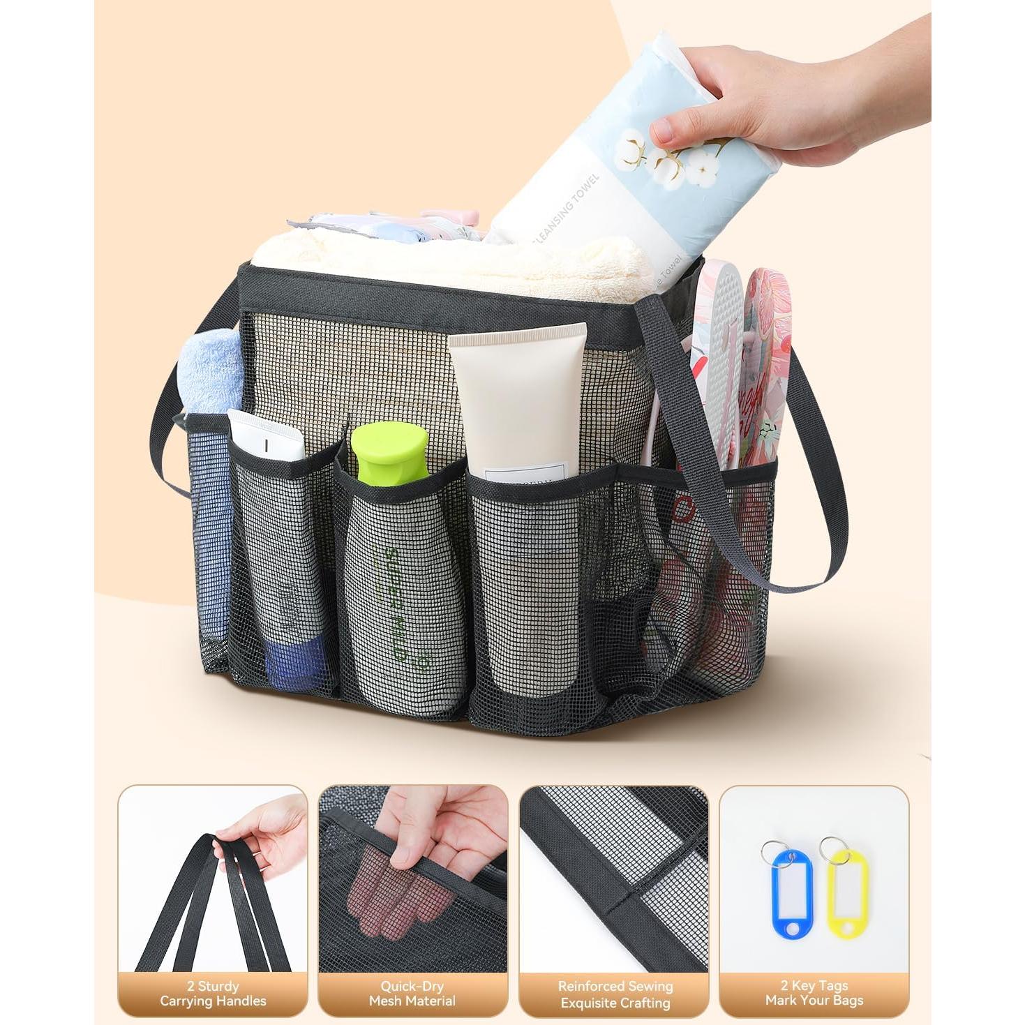 Caddy de Ducha Temede de Malla Negra, Organizador Portátil 24x22x25cm