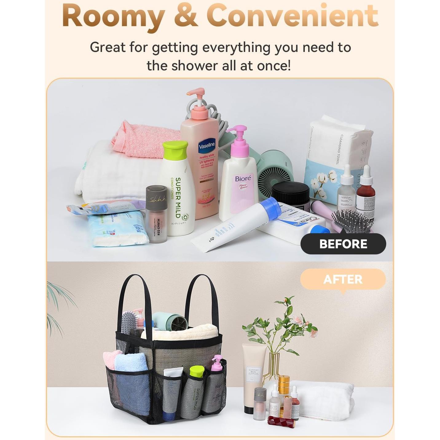 Caddy de Ducha Temede de Malla Negra, Organizador Portátil 24x22x25cm