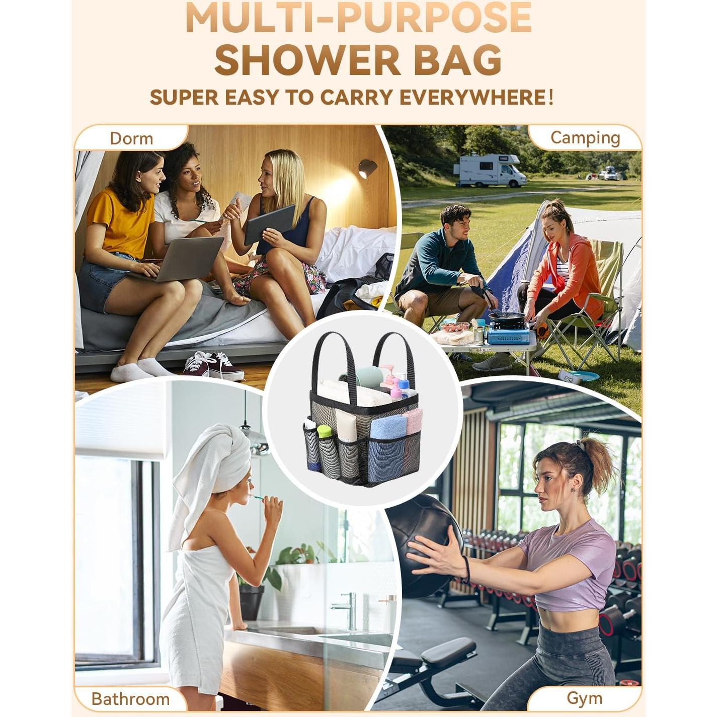 Caddy de Ducha Temede de Malla Negra, Organizador Portátil 24x22x25cm