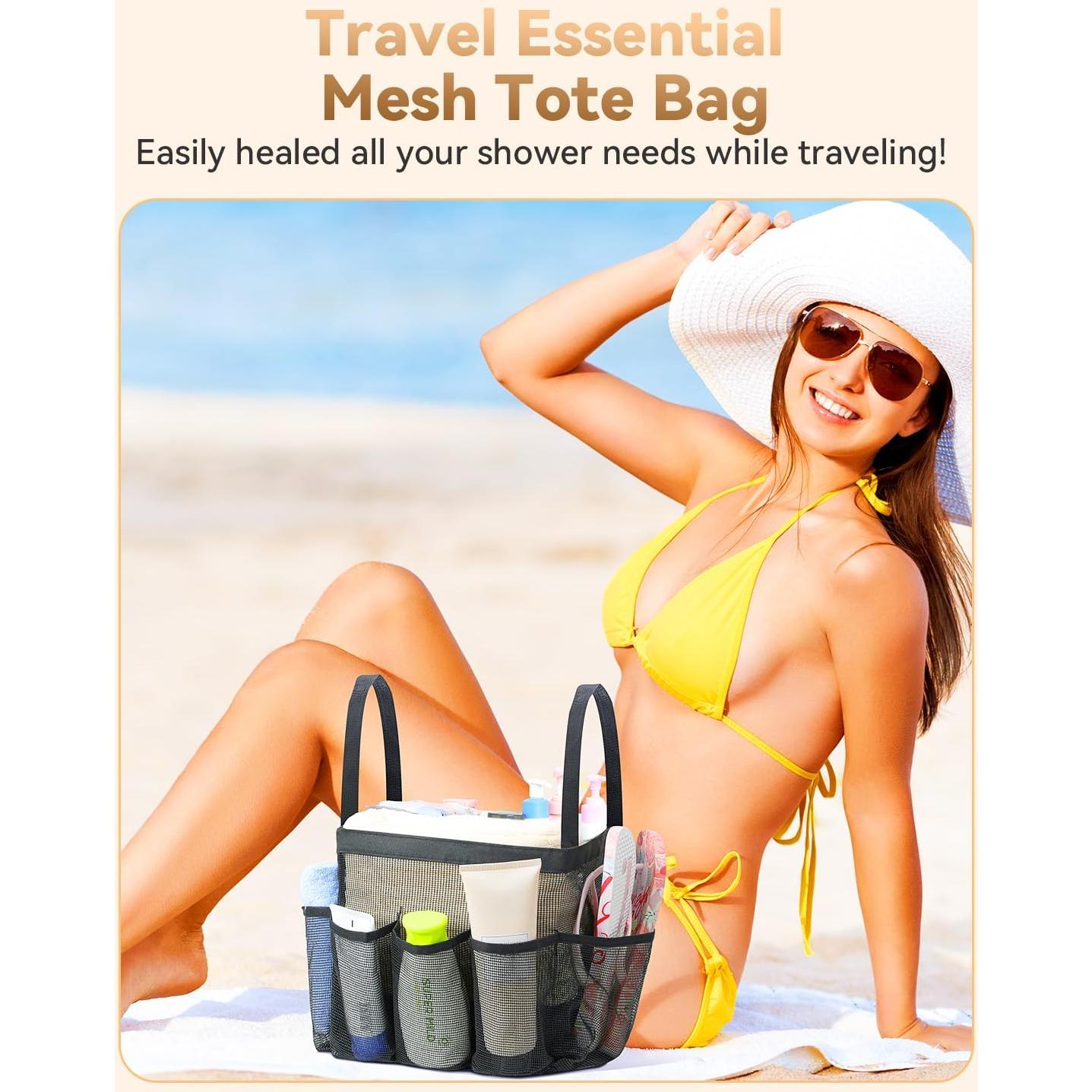 Caddy de Ducha Temede de Malla Negra, Organizador Portátil 24x22x25cm