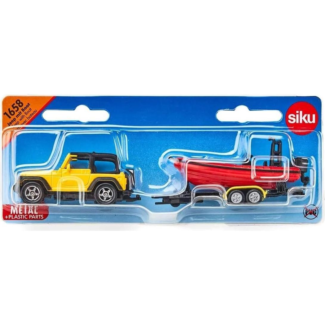 Siku 1658 Jeep con Barco Flotante Amarillo/Rojo