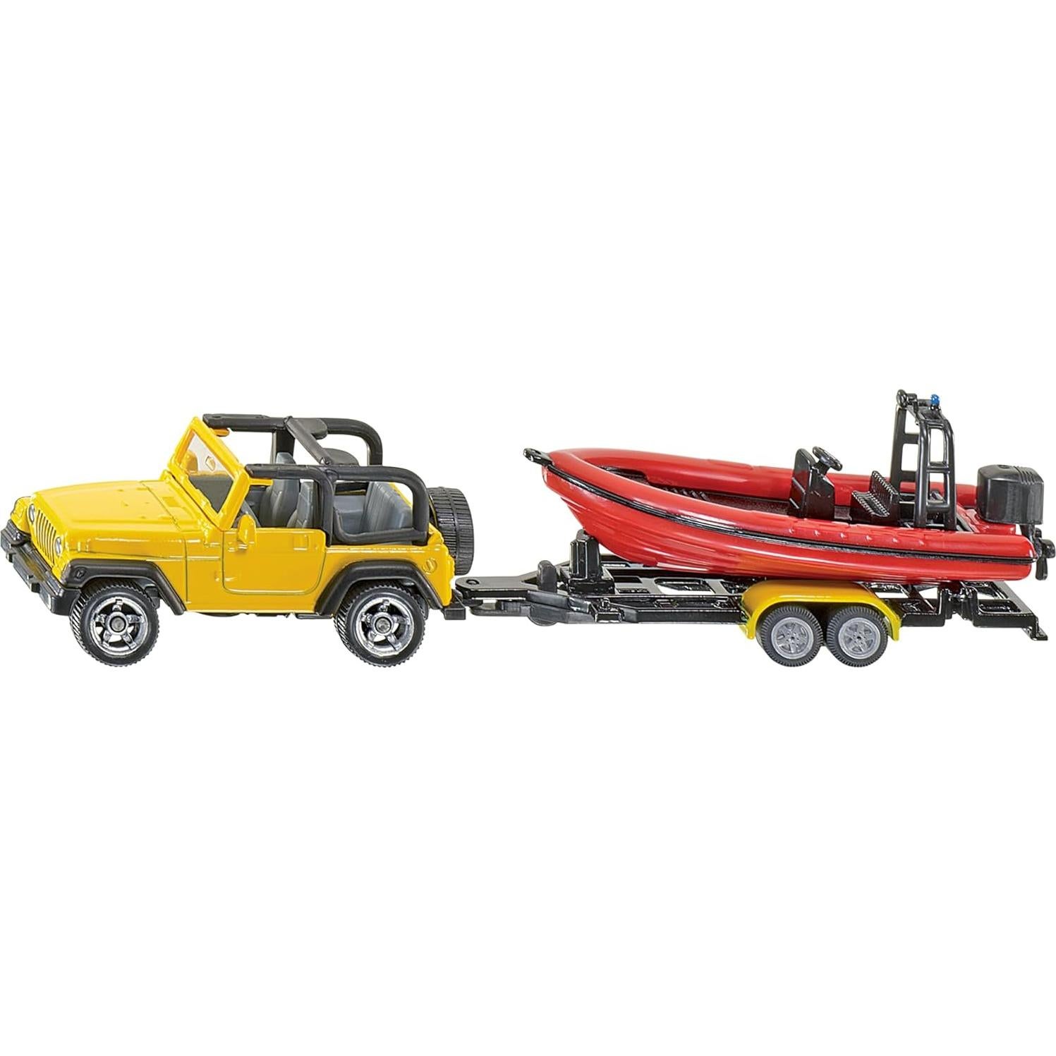 Siku 1658 Jeep con Barco Flotante Amarillo/Rojo