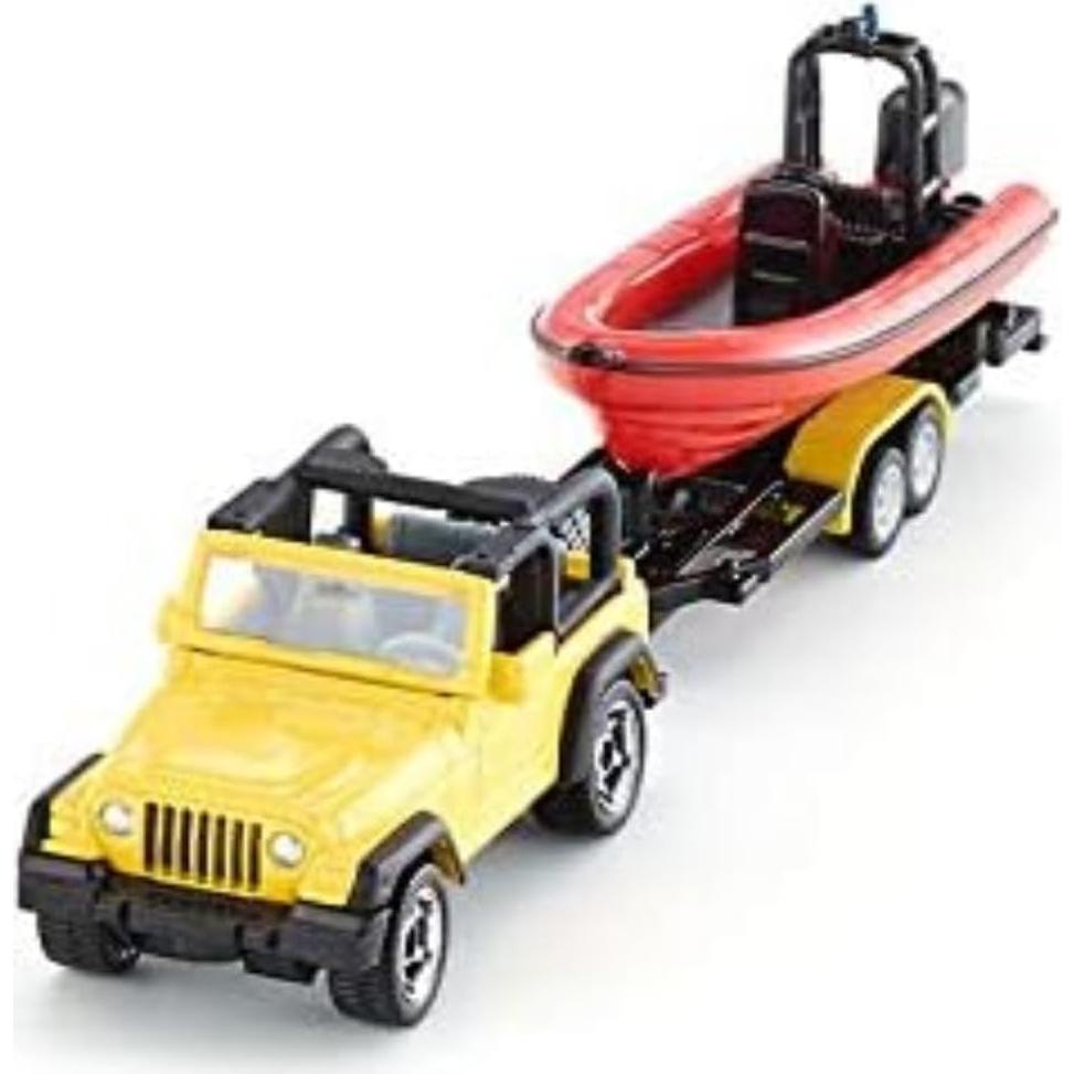 Siku 1658 Jeep con Barco Flotante Amarillo/Rojo