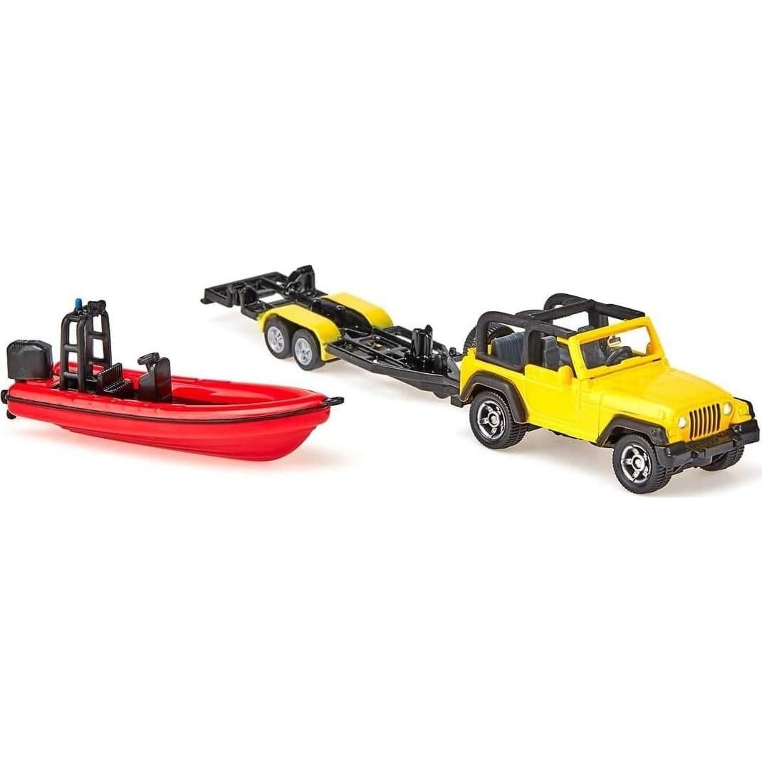 Siku 1658 Jeep con Barco Flotante Amarillo/Rojo