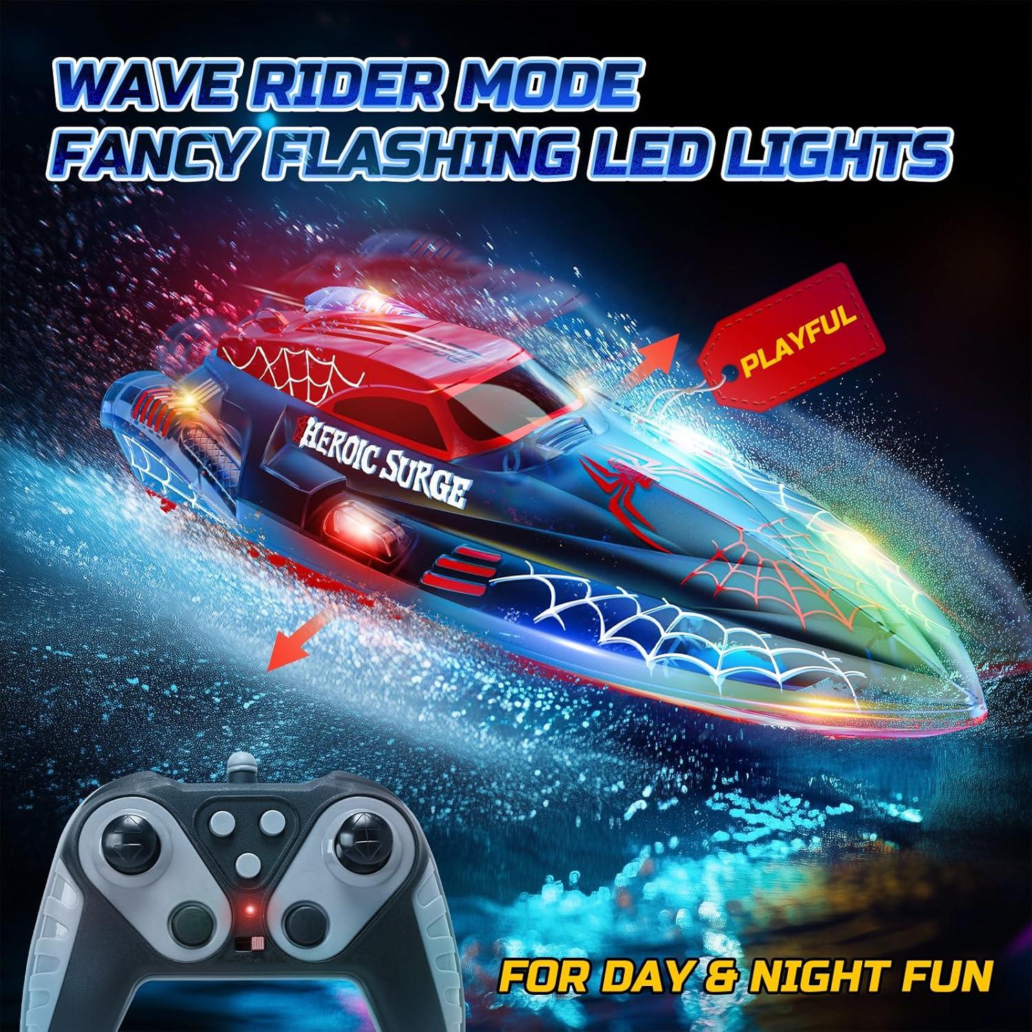 Barco RC DEERC Araña 32.5 cm con Luces LED y 2 Baterías