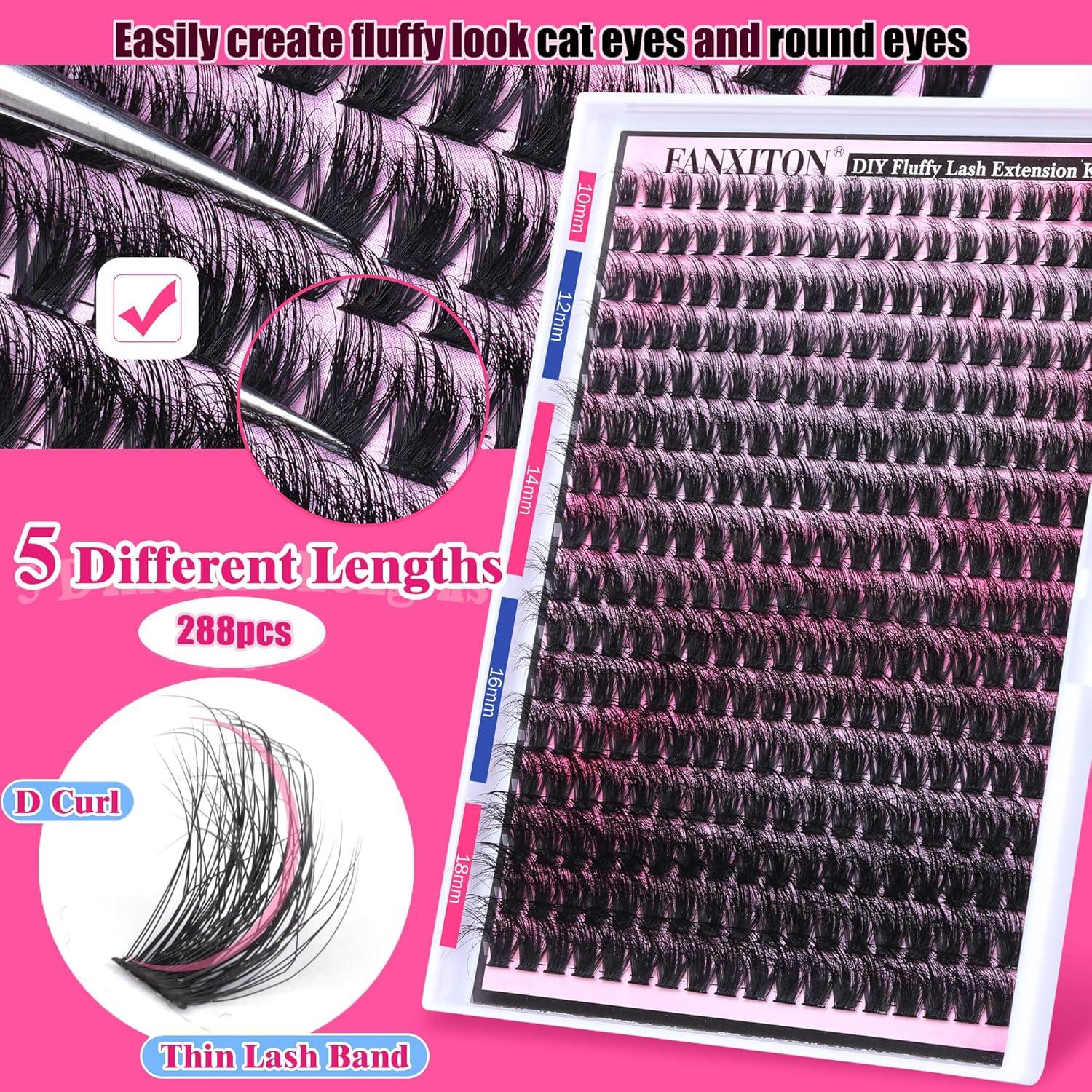 Kit de Extensión de Pestañas FANXITON 288 pcs 10-18 mm DIY