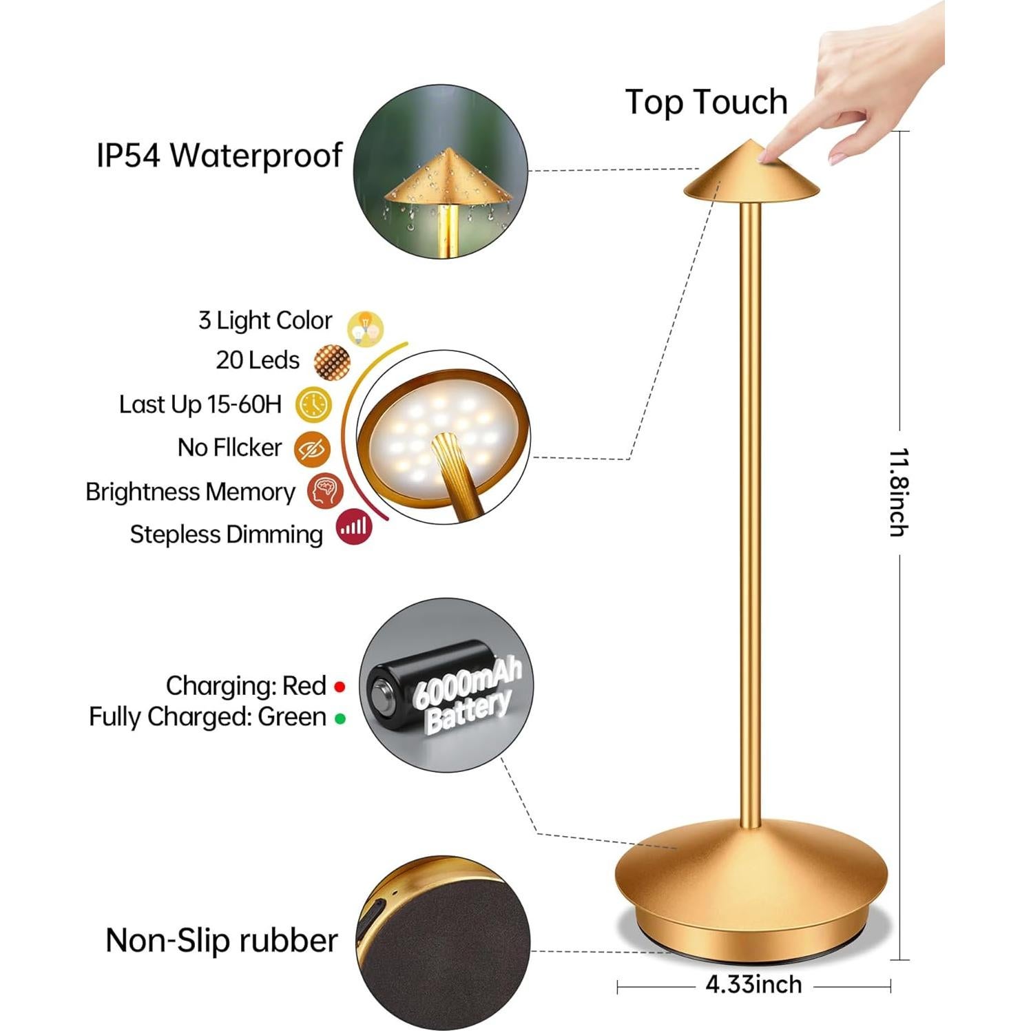 Lámpara de Mesa LED Inalámbrica XMINKDZA 2 Piezas 6000mAh