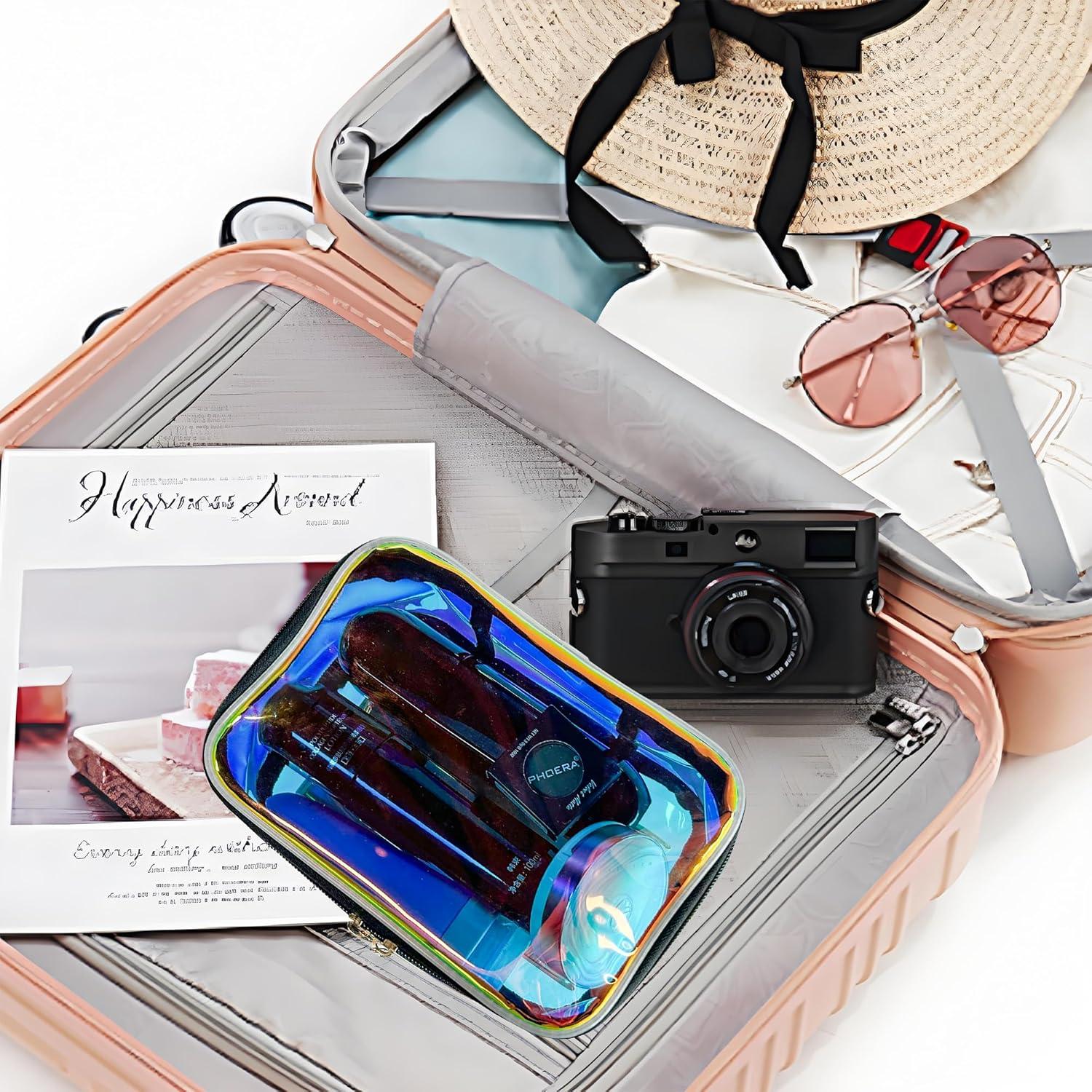 Bolsa de Aseo Transparente TPU Azul Holográfico 20x14x8cm