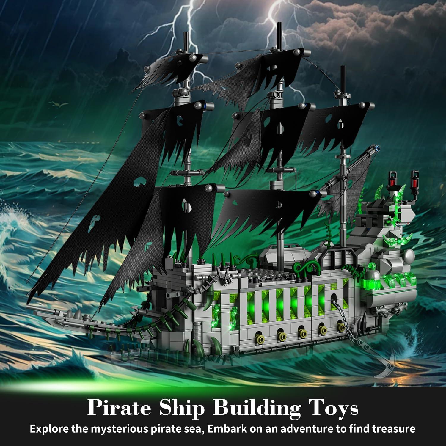 Juego de Construcción Barco Pirata WinGift 1573 Piezas LED