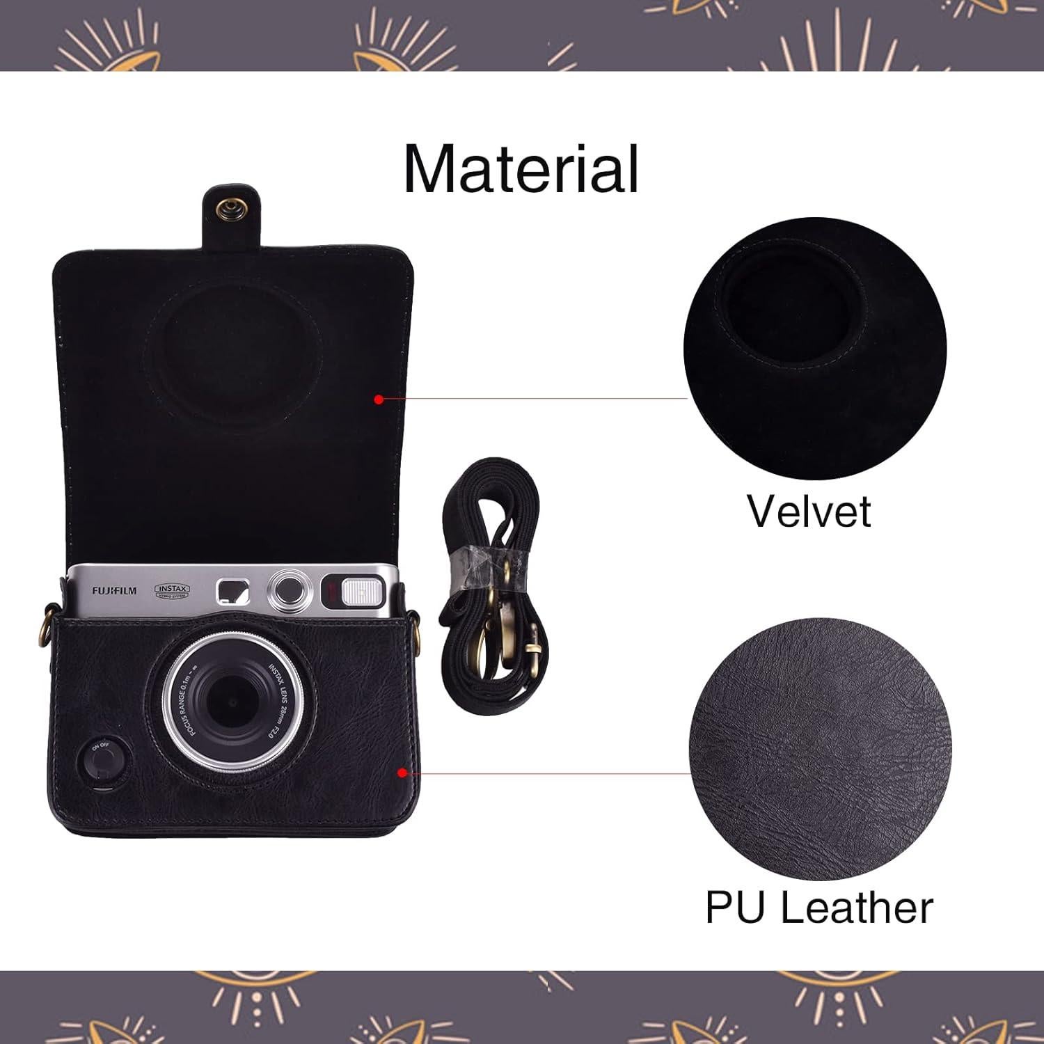 Funda de cuero PU MUZIRI KINOKOO para cámara Instax Mini EVO - Negro