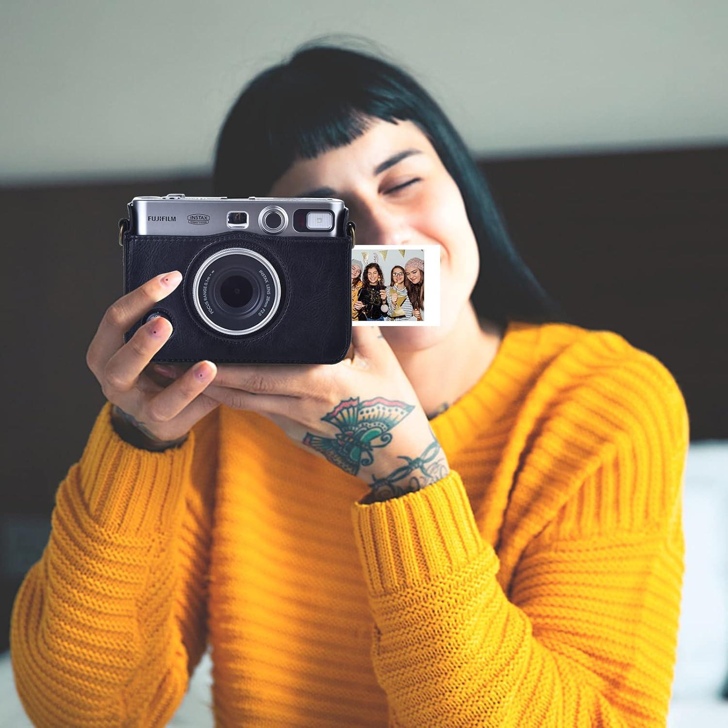 Funda de cuero PU MUZIRI KINOKOO para cámara Instax Mini EVO - Negro