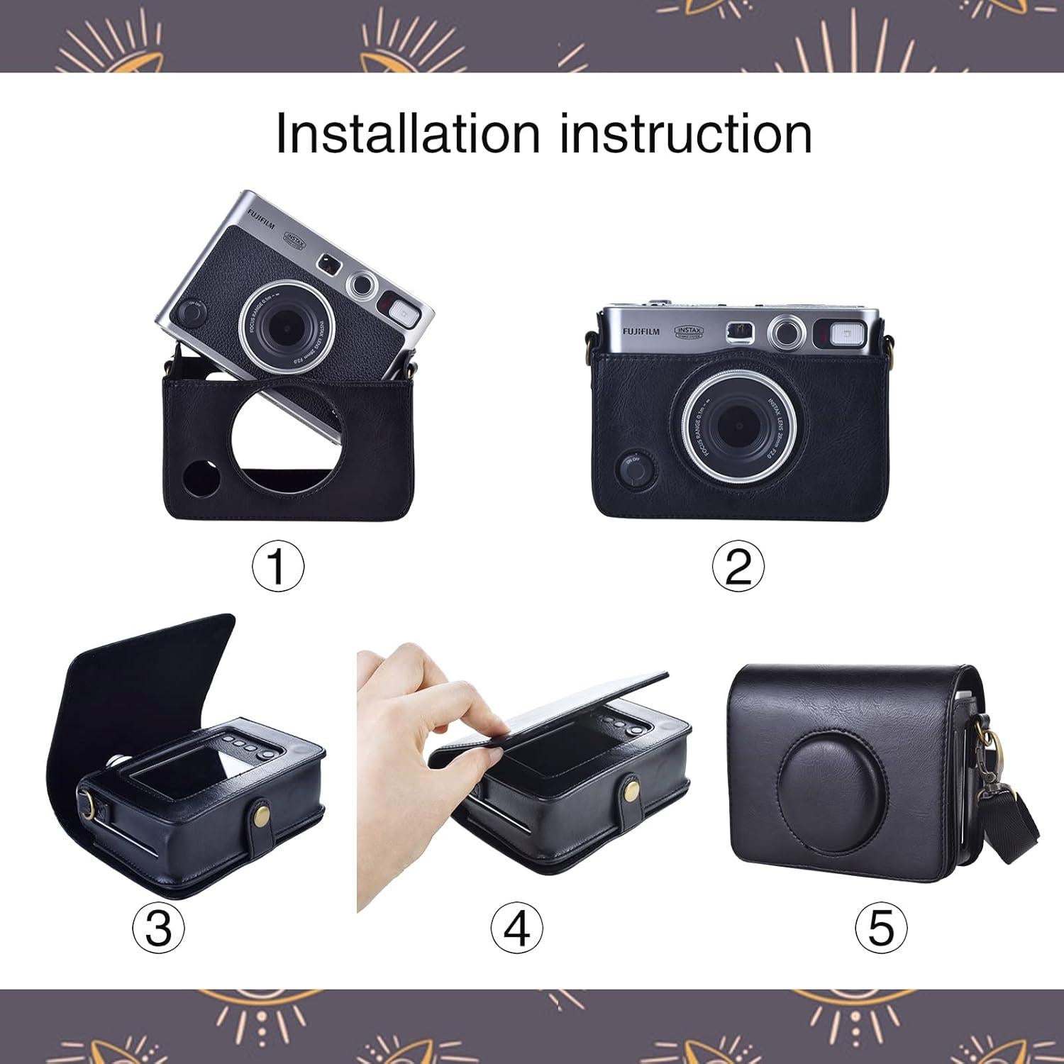 Funda de cuero PU MUZIRI KINOKOO para cámara Instax Mini EVO - Negro