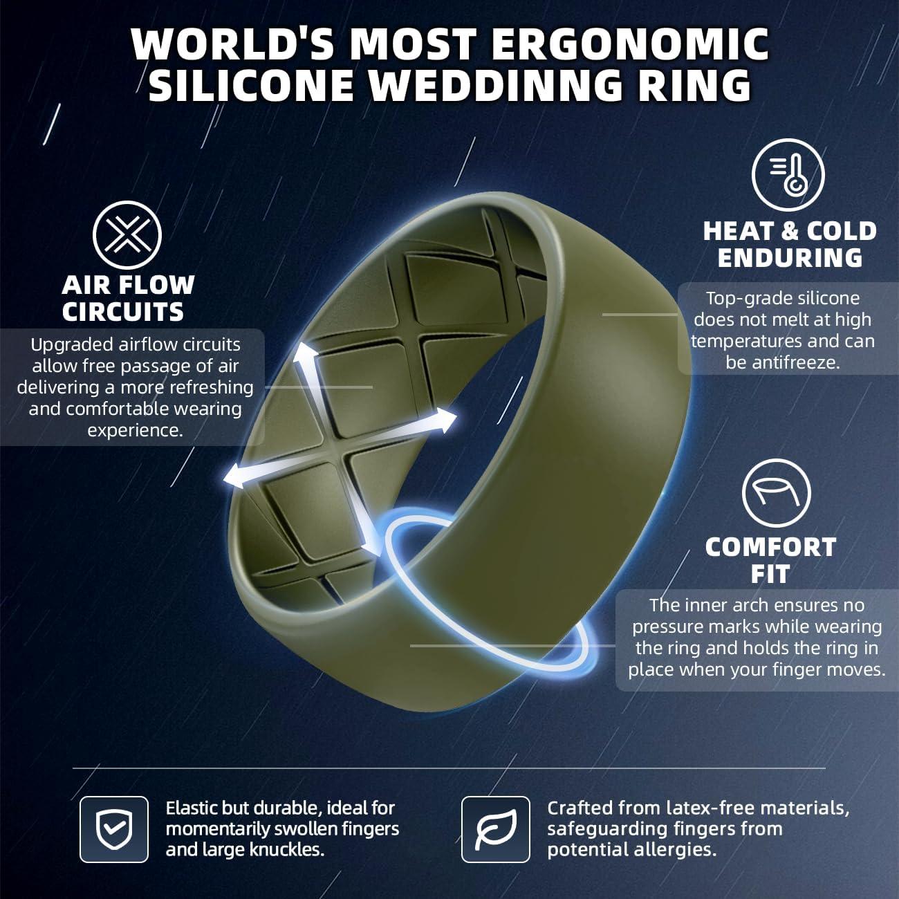 Anillo de Silicona Egnaro para Hombres - 7 Colores, Tamaño 6