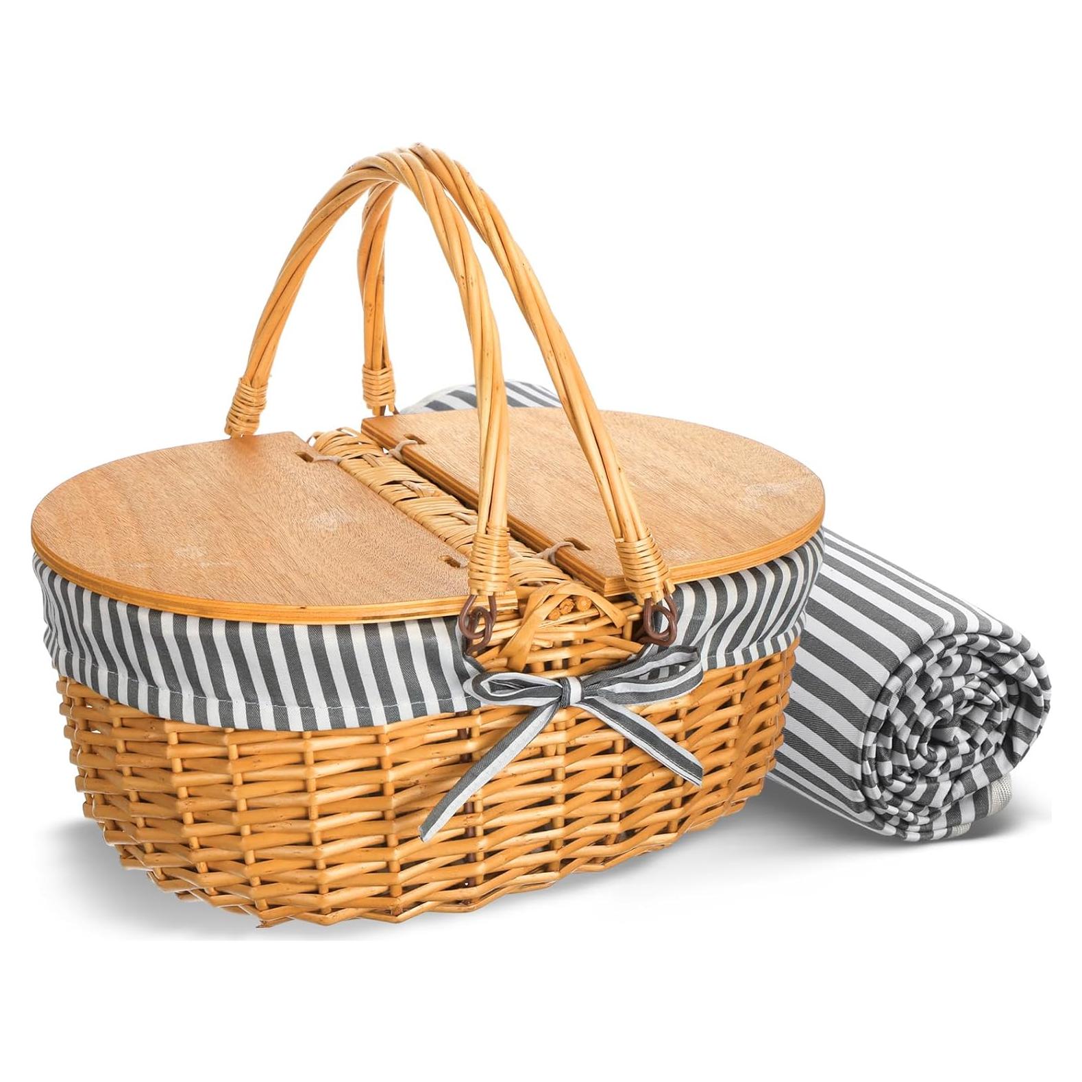 Cesta de Picnic de Mimbre Skybooly con Manta 1.5x1.5m