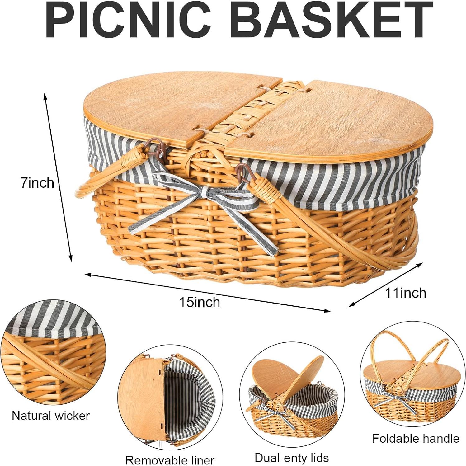Cesta de Picnic de Mimbre Skybooly con Manta 1.5x1.5m