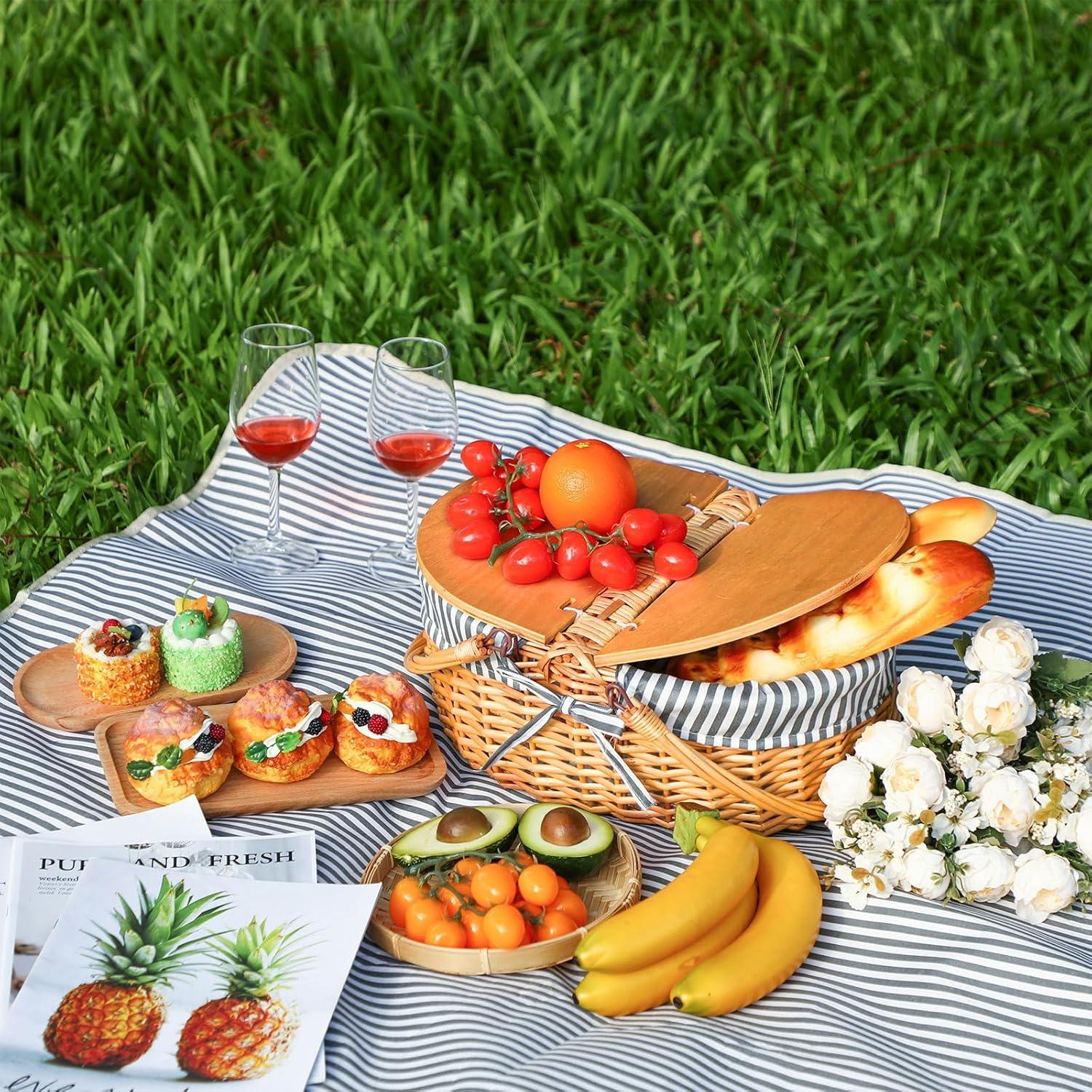 Cesta de Picnic de Mimbre Skybooly con Manta 1.5x1.5m