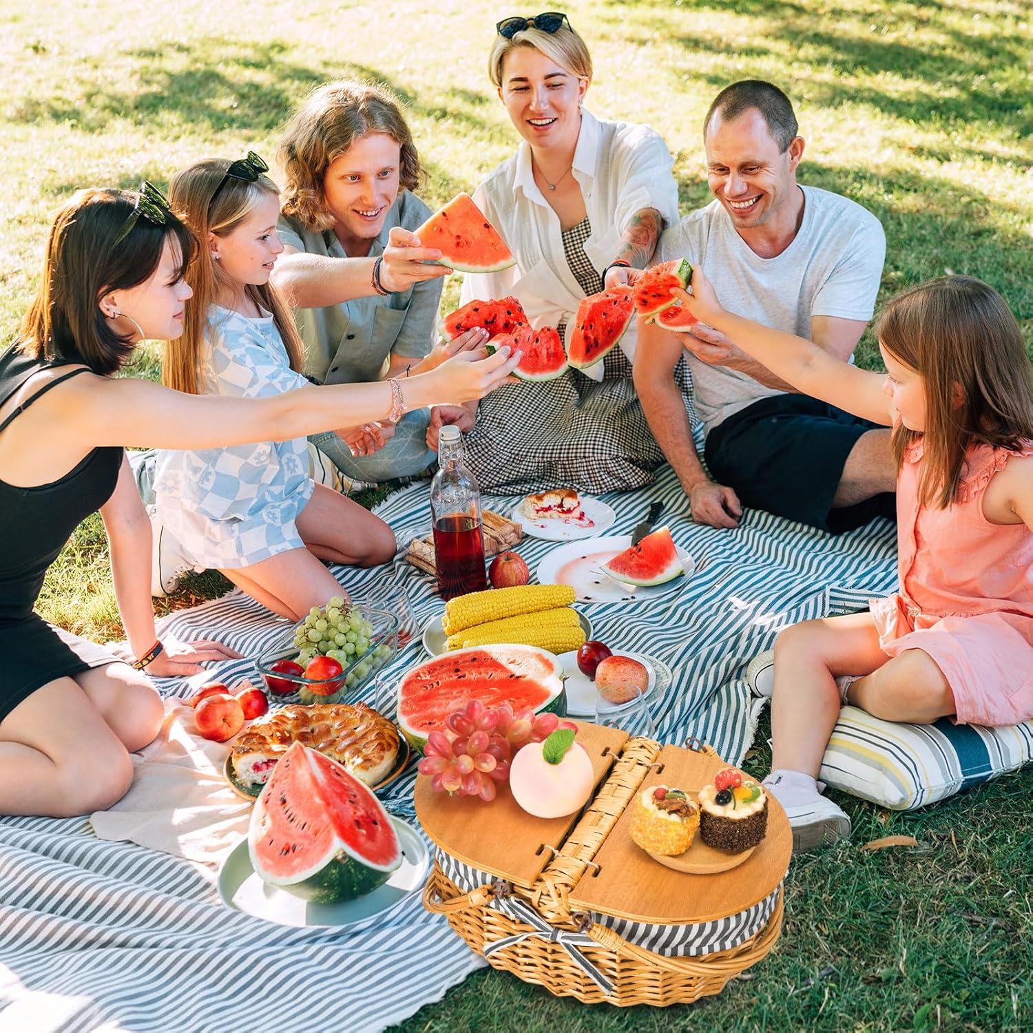 Cesta de Picnic de Mimbre Skybooly con Manta 1.5x1.5m