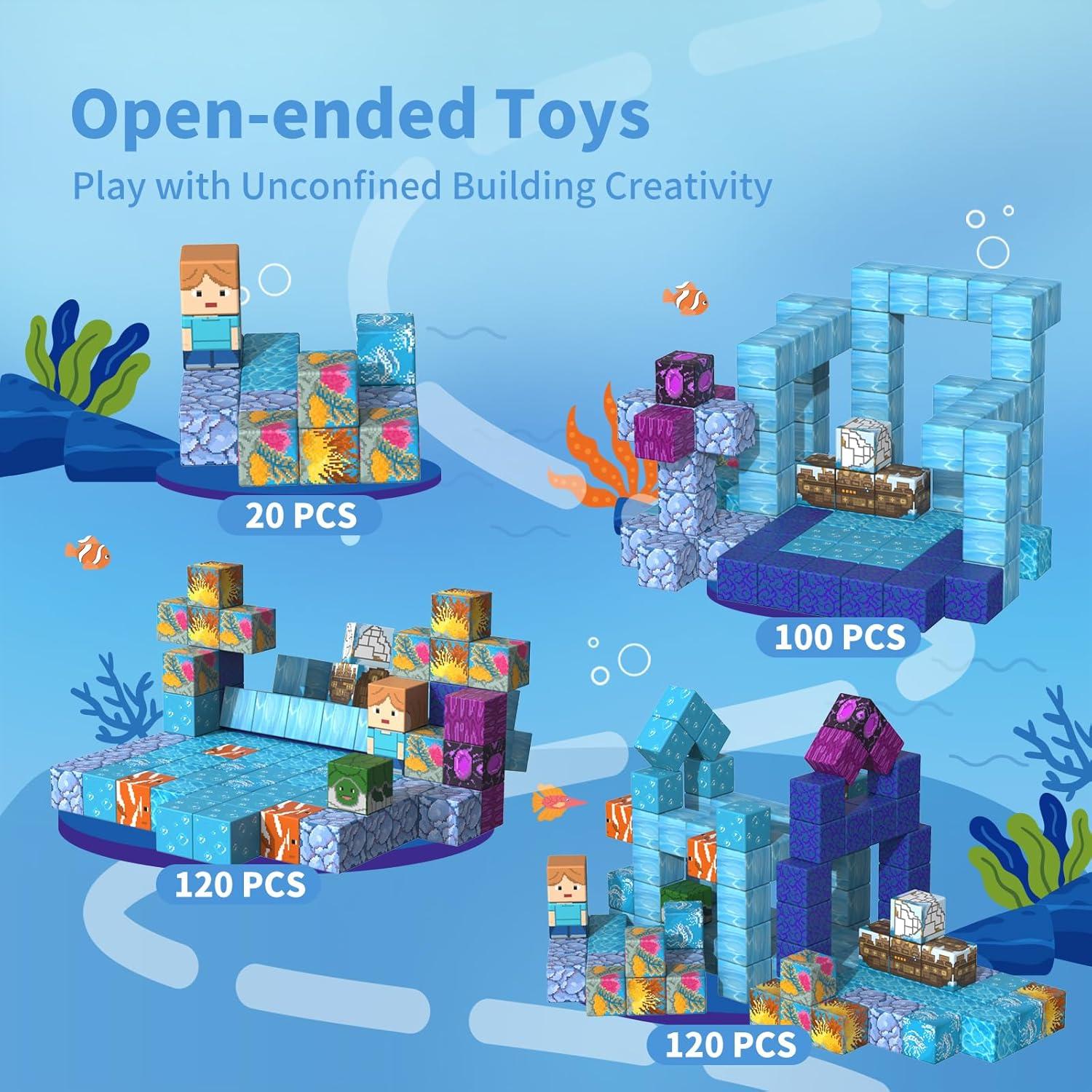 Bloques Magnéticos Tinytrek 120PCS Misión Oceánica 3-8 Años