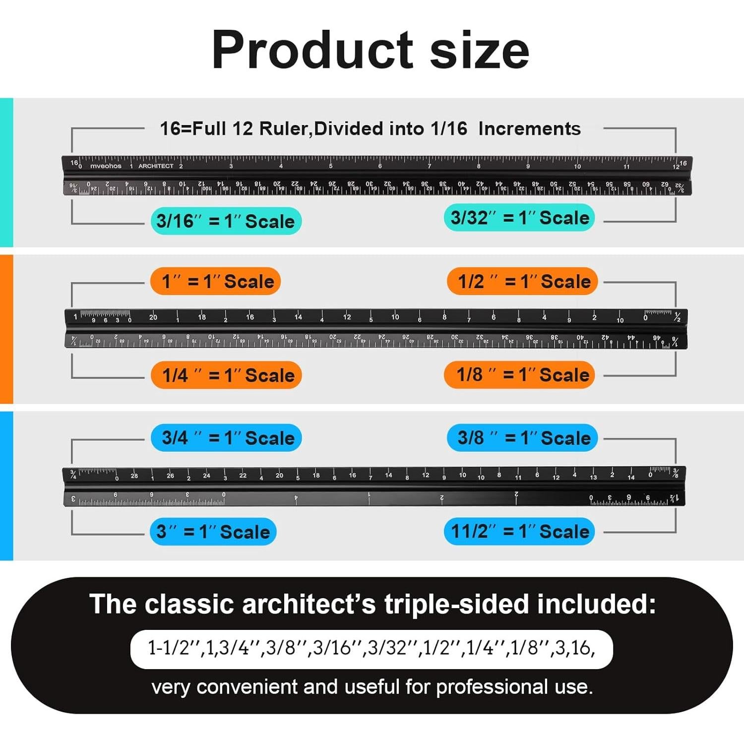 Regla Triangular de Aluminio Mveohos 30.48 cm Grabada Laser