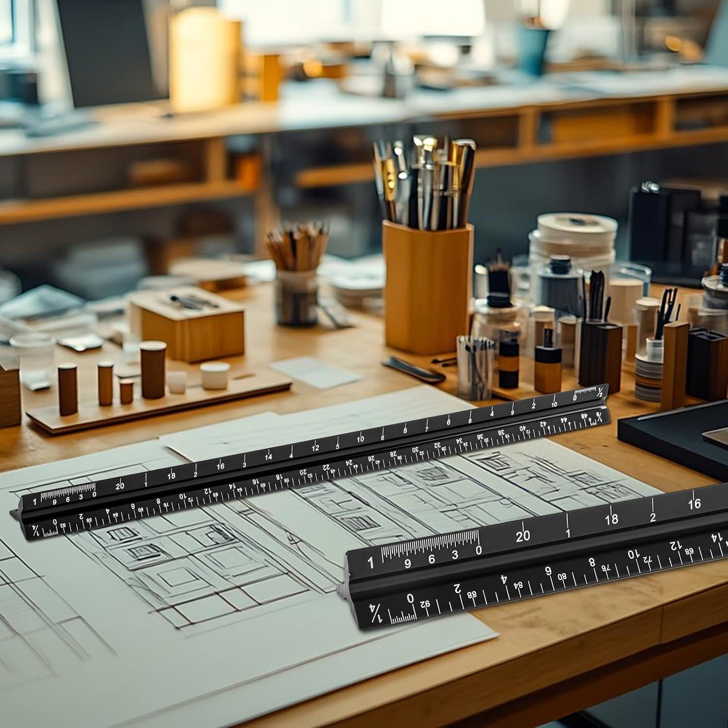 Regla Triangular de Aluminio Mveohos 30.48 cm Grabada Laser