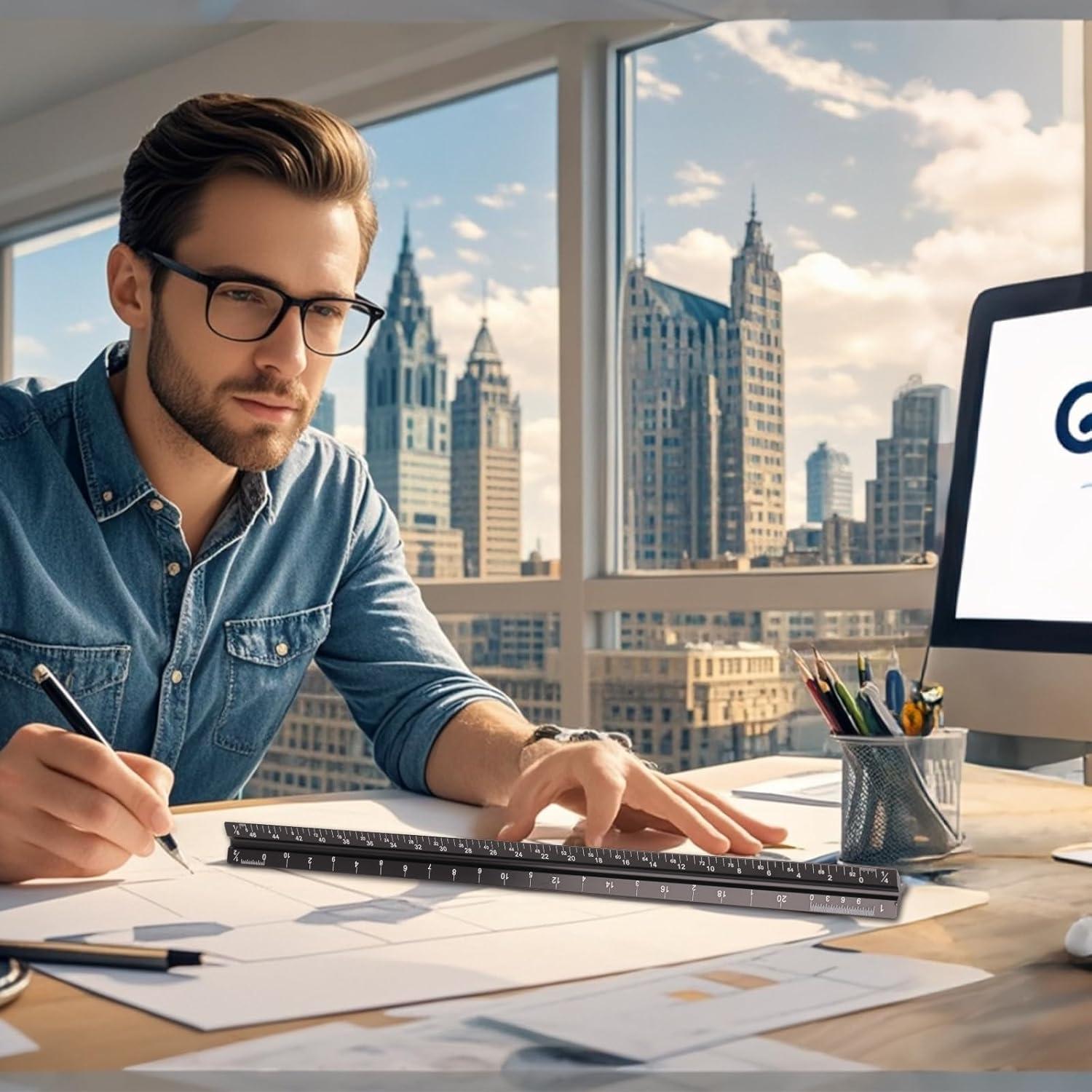 Regla Triangular de Aluminio Mveohos 30.48 cm Grabada Laser