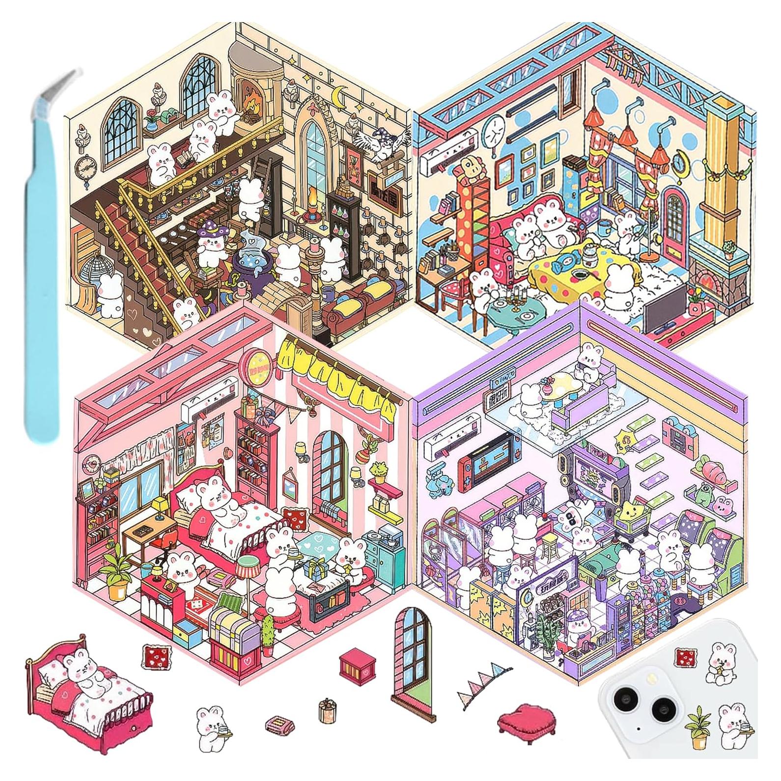 Pegatinas 3D EUTVIBRP para Manualidades - 4 Escenas Isométricas