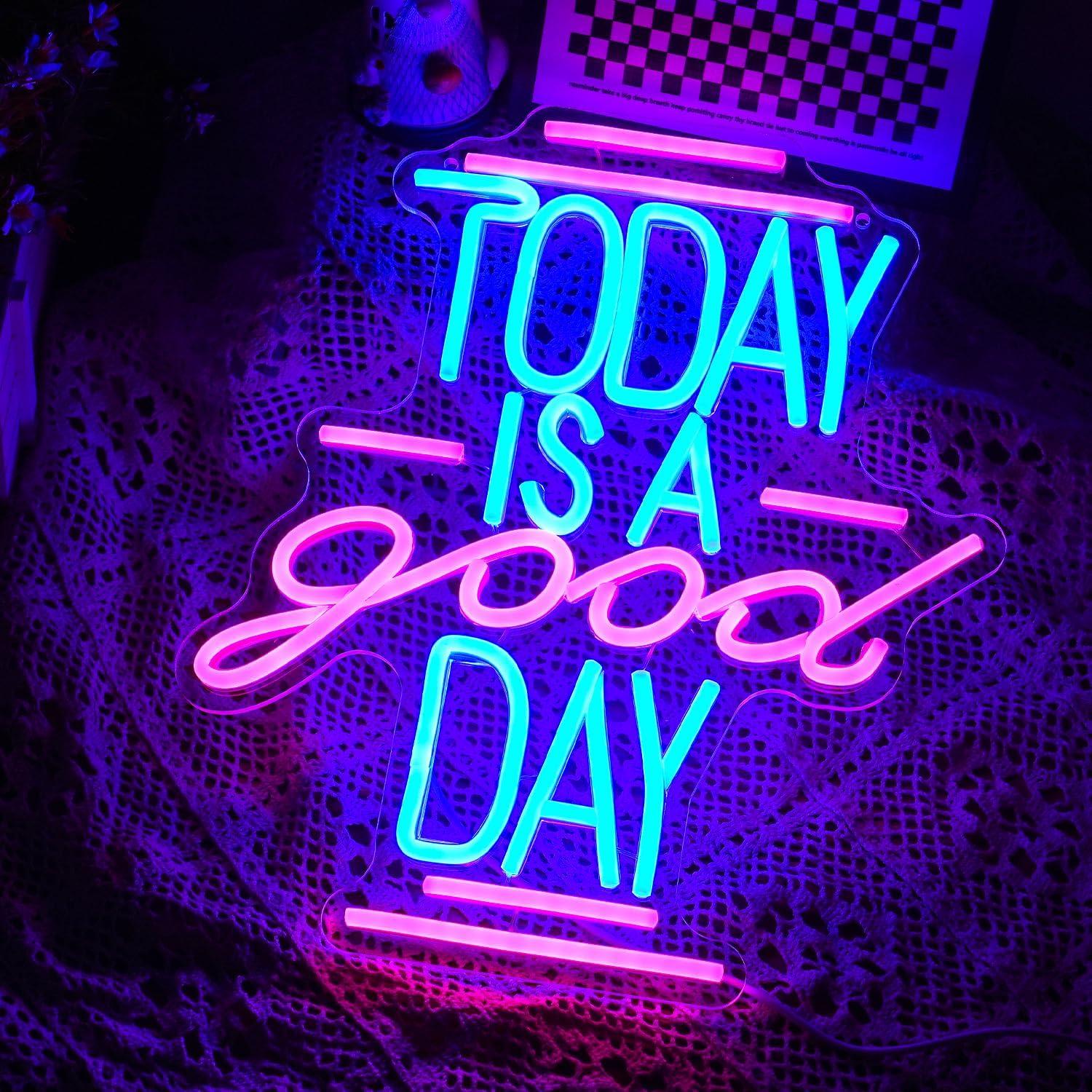 Letrero Neón Hoy Es Un Buen Día GNVETZLL 36x31.5cm USB