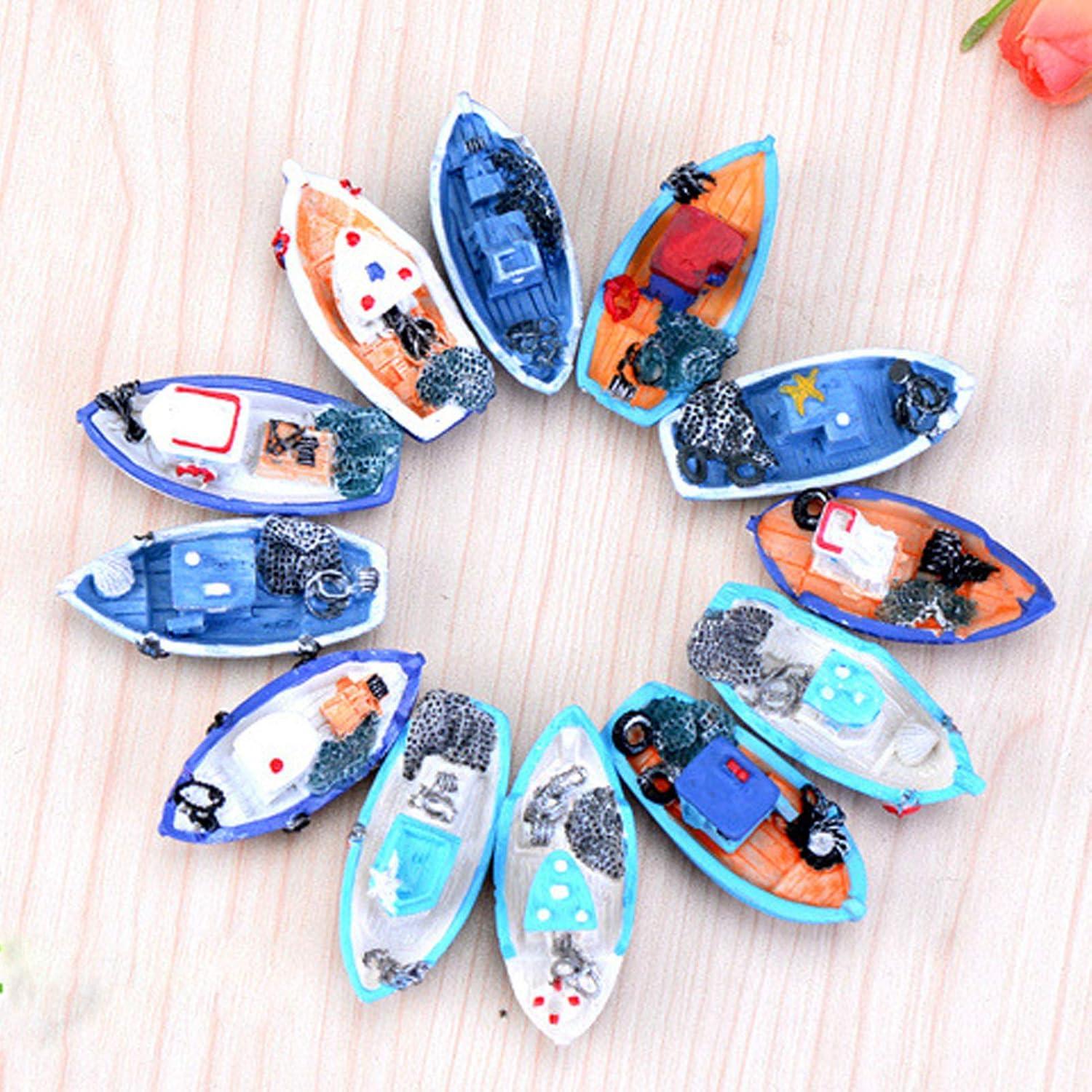 4 Barcos Miniatura Casa de Muñecas Mediterránea 5x3 cm