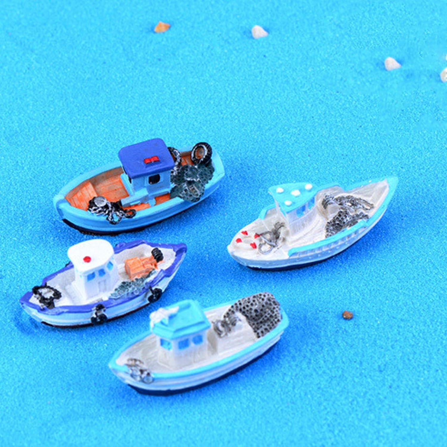 4 Barcos Miniatura Casa de Muñecas Mediterránea 5x3 cm