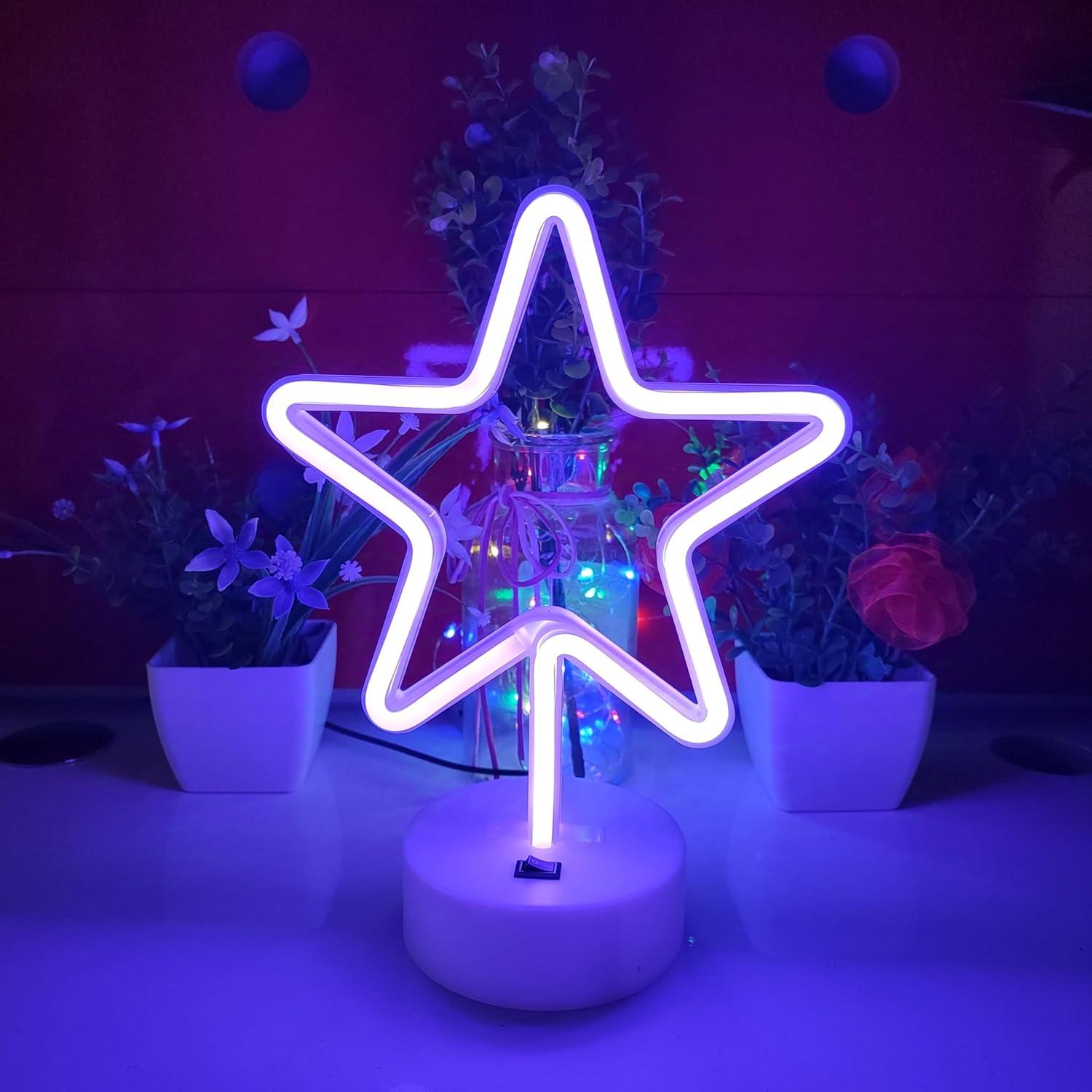 Luz Neon LED JYWJ con Base USB y Pilas AA - Púrpura