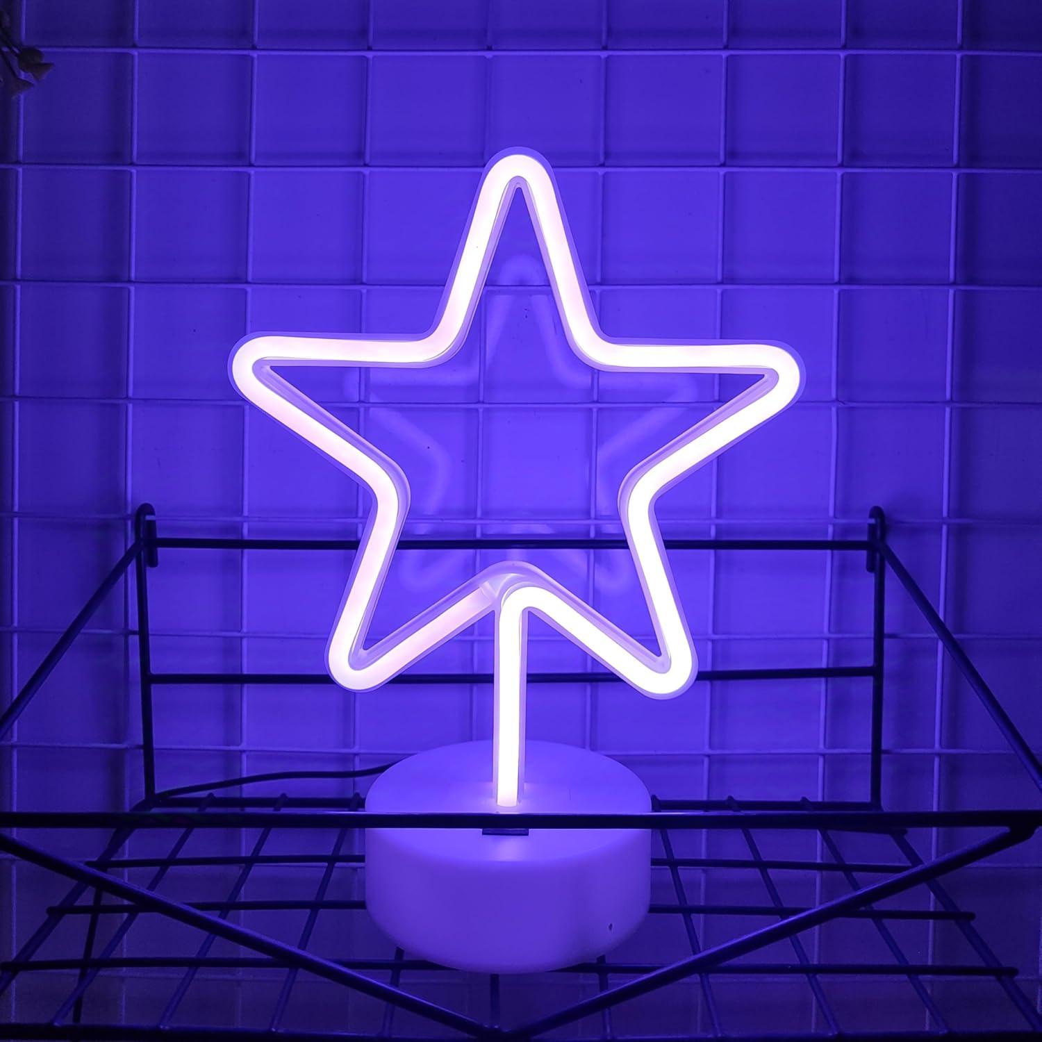 Luz Neon LED JYWJ con Base USB y Pilas AA - Púrpura