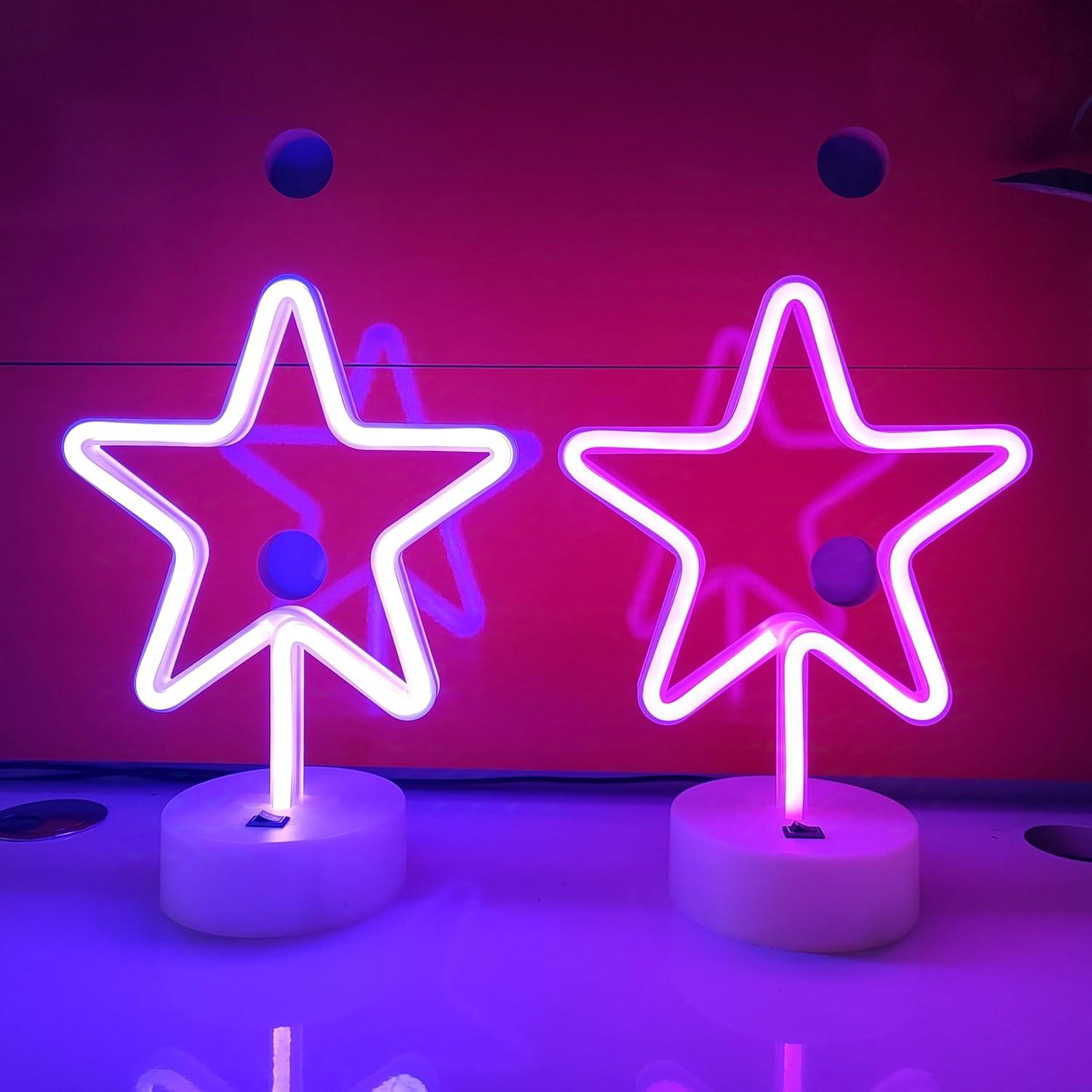 Luz Neon LED JYWJ con Base USB y Pilas AA - Púrpura