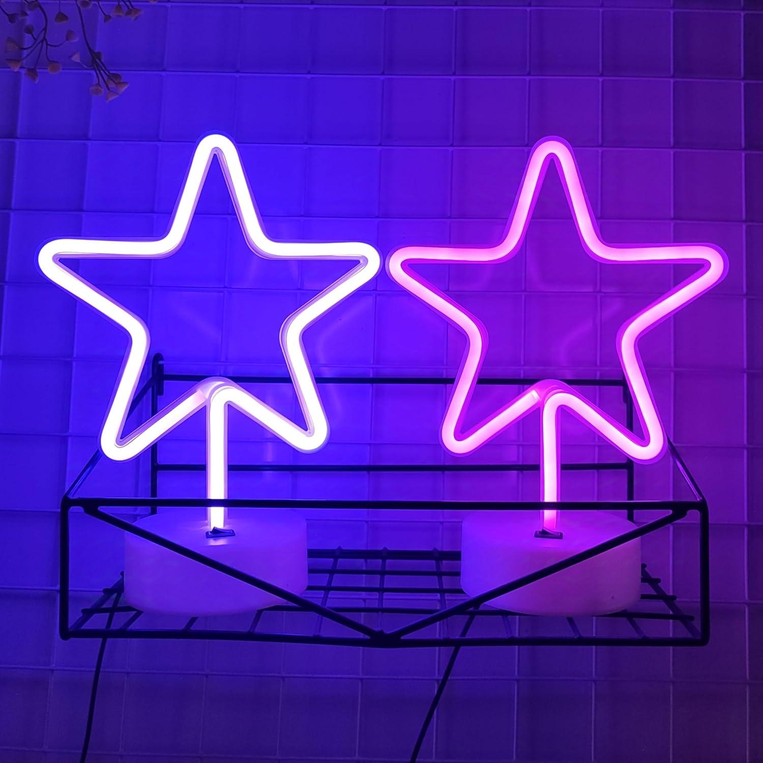 Luz Neon LED JYWJ con Base USB y Pilas AA - Púrpura