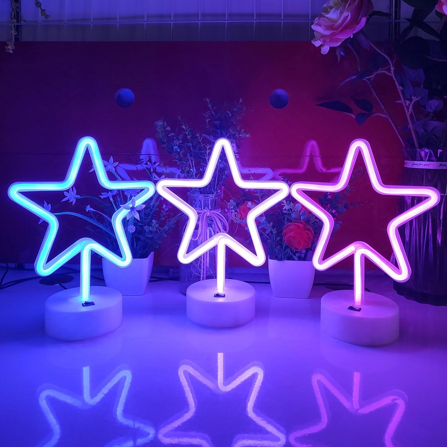 Luz Neon LED JYWJ con Base USB y Pilas AA - Púrpura