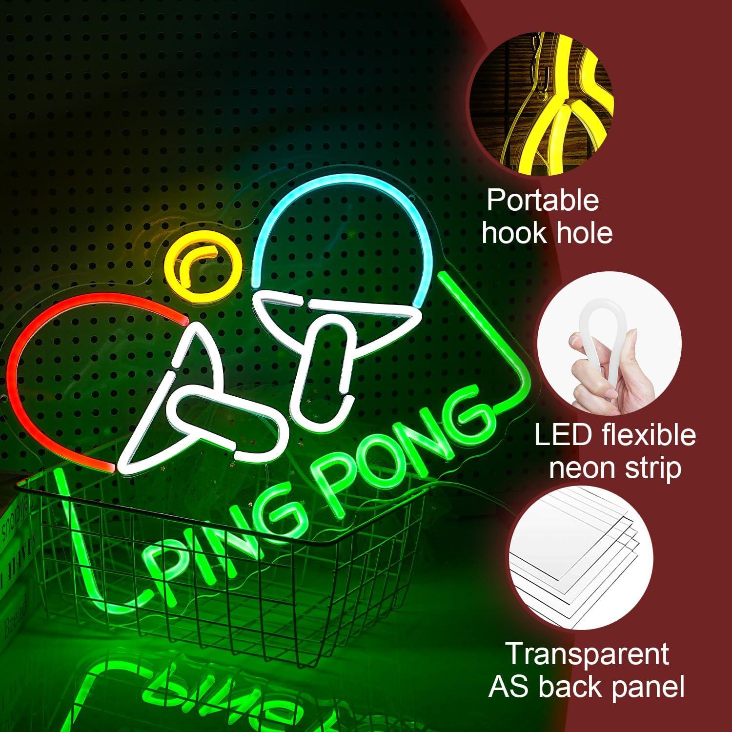 Luz de Neón LED Ping Pong LIUOZHTEA 42x29 cm Regulable USB