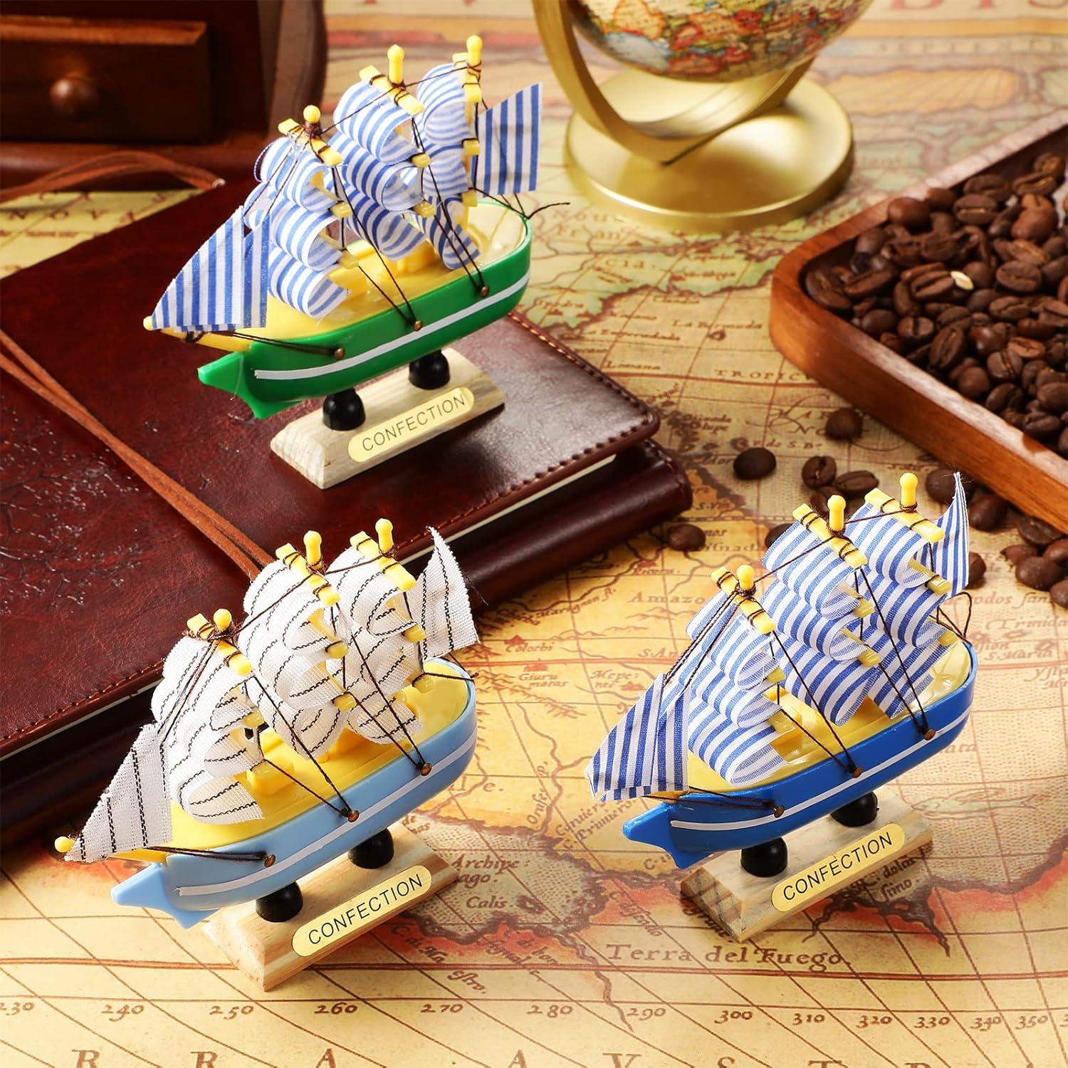 Modelo de Barco de Vela Decorativo Blulu - 12 Piezas Vintage